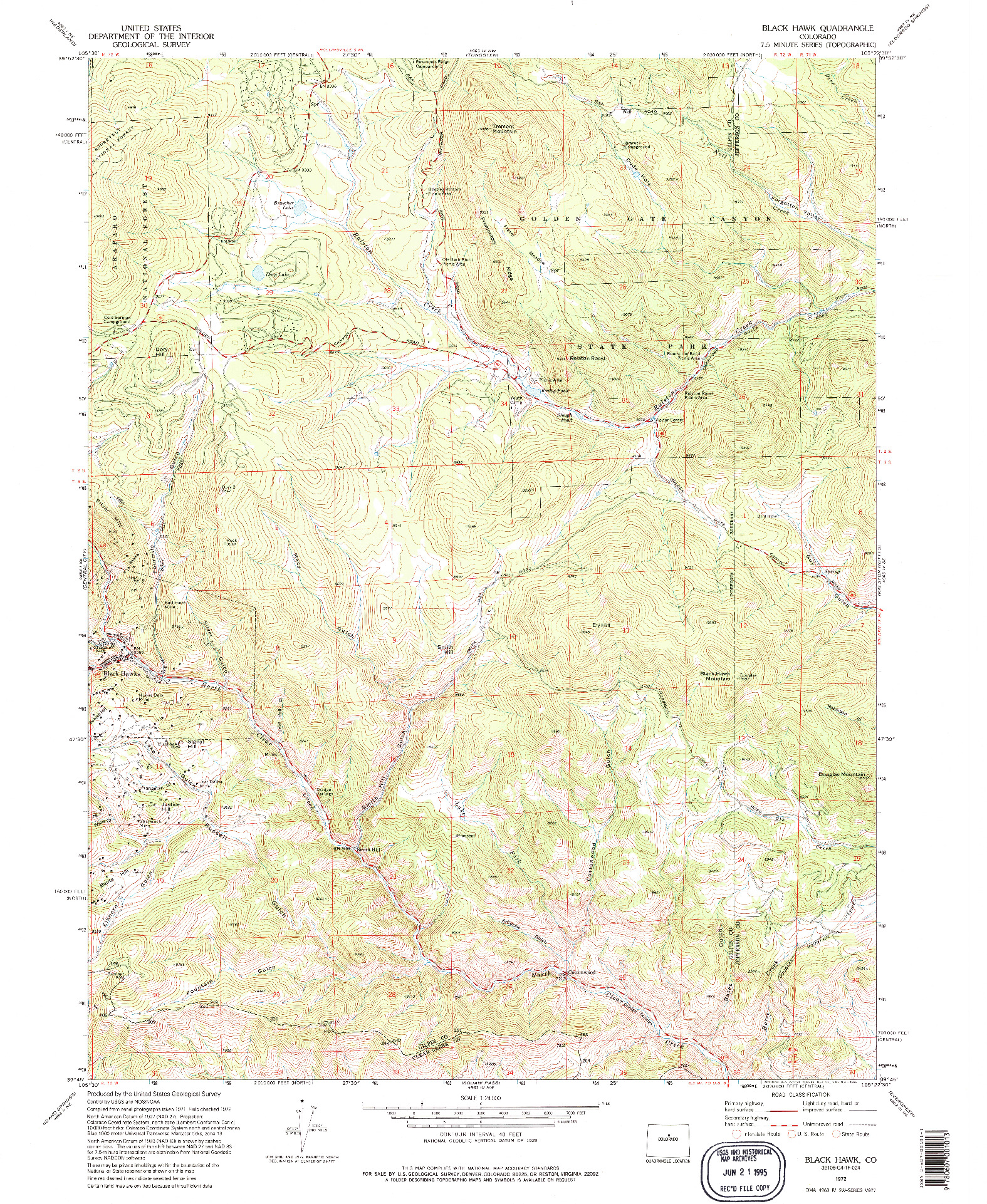 USGS 1:24000-SCALE QUADRANGLE FOR BLACK HAWK, CO 1972