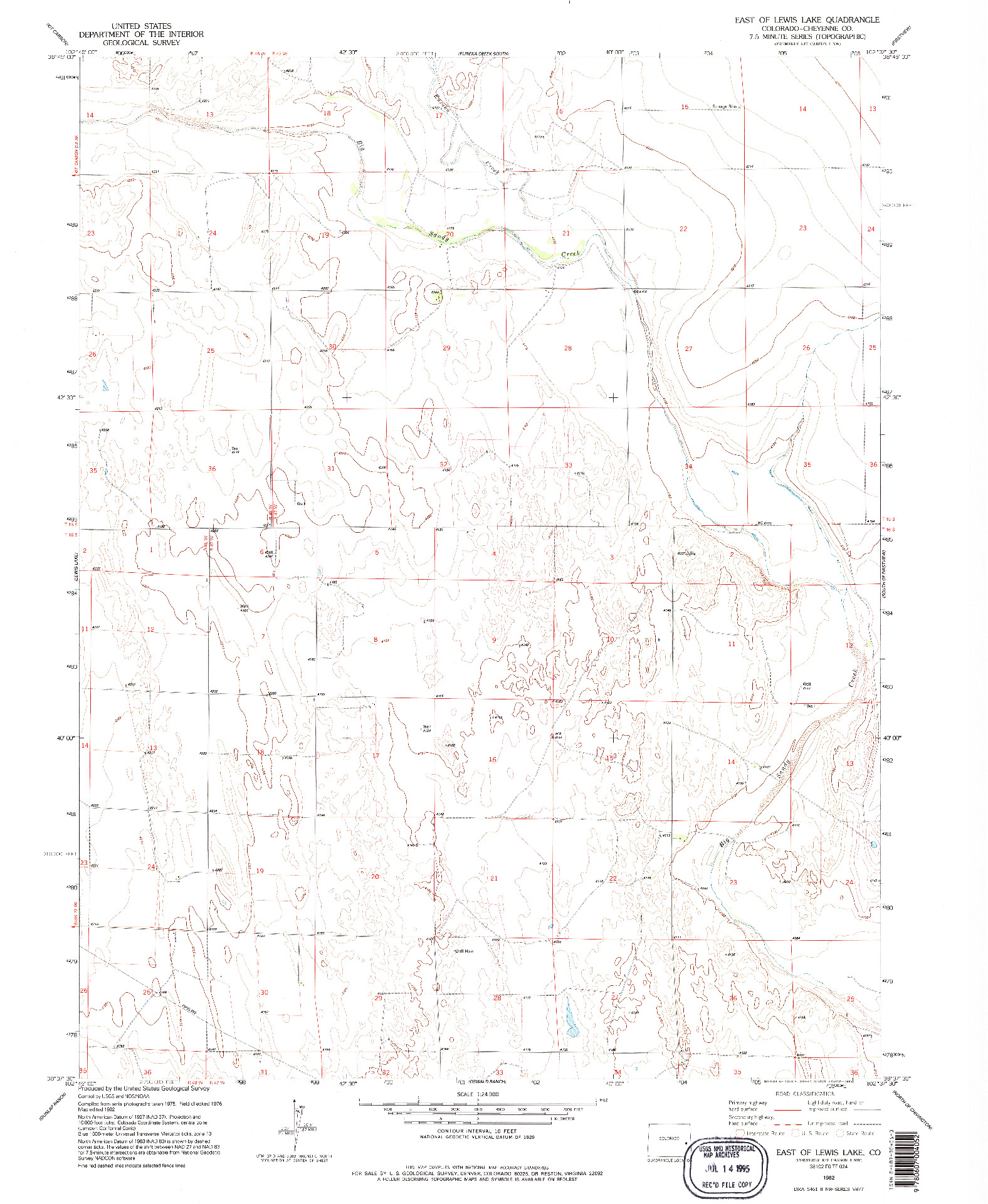 USGS 1:24000-SCALE QUADRANGLE FOR EAST OF LEWIS LAKE, CO 1982