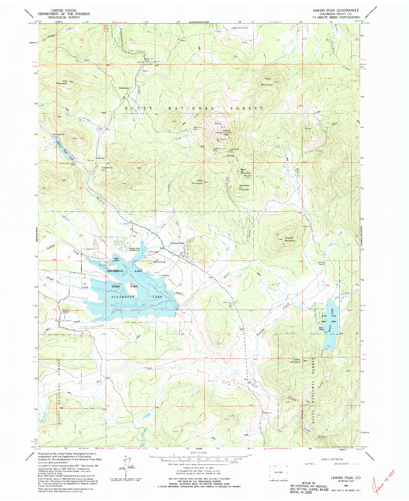 USGS 1:24000-SCALE QUADRANGLE FOR HAHNS PEAK, CO 1962