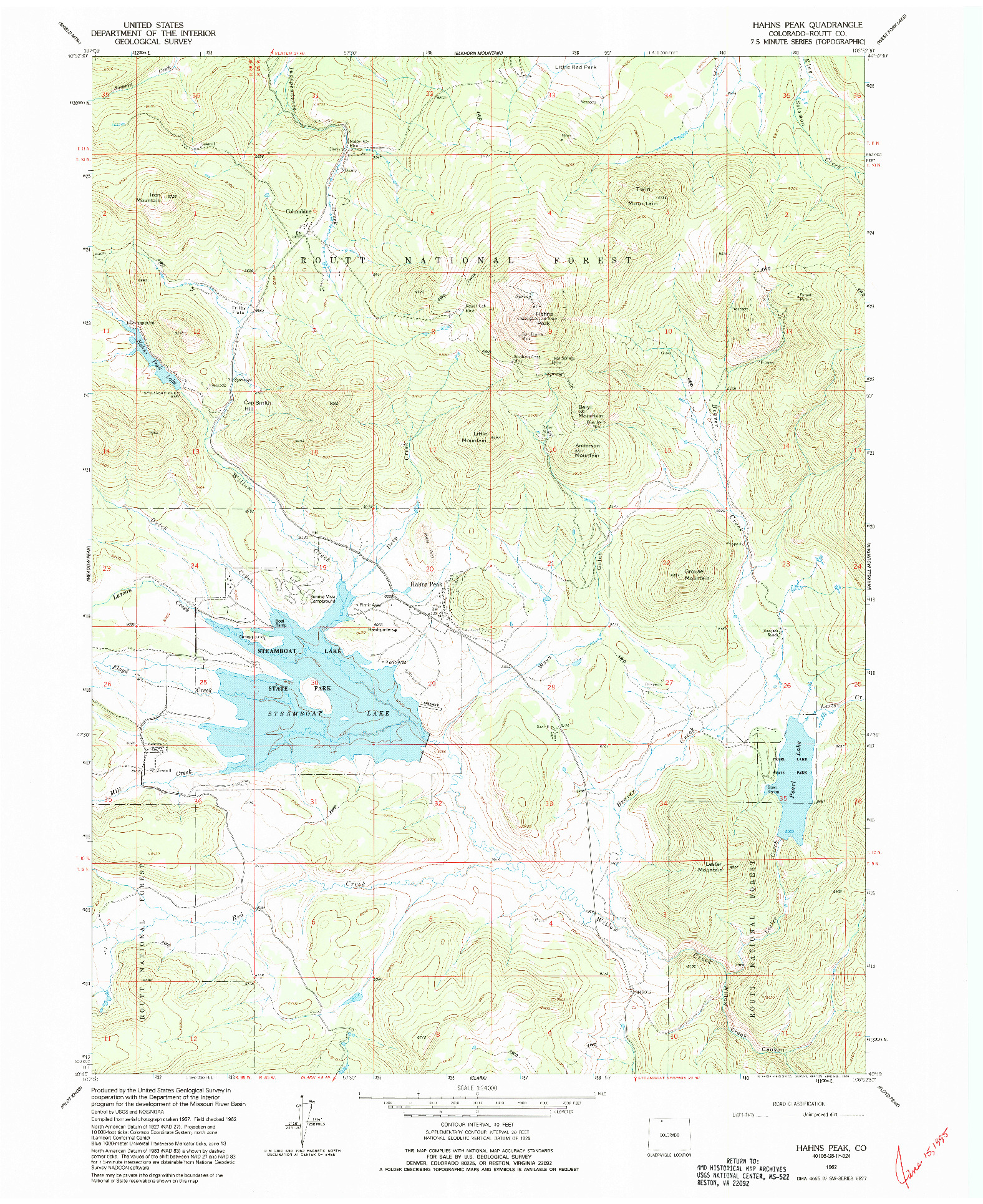 USGS 1:24000-SCALE QUADRANGLE FOR HAHNS PEAK, CO 1962