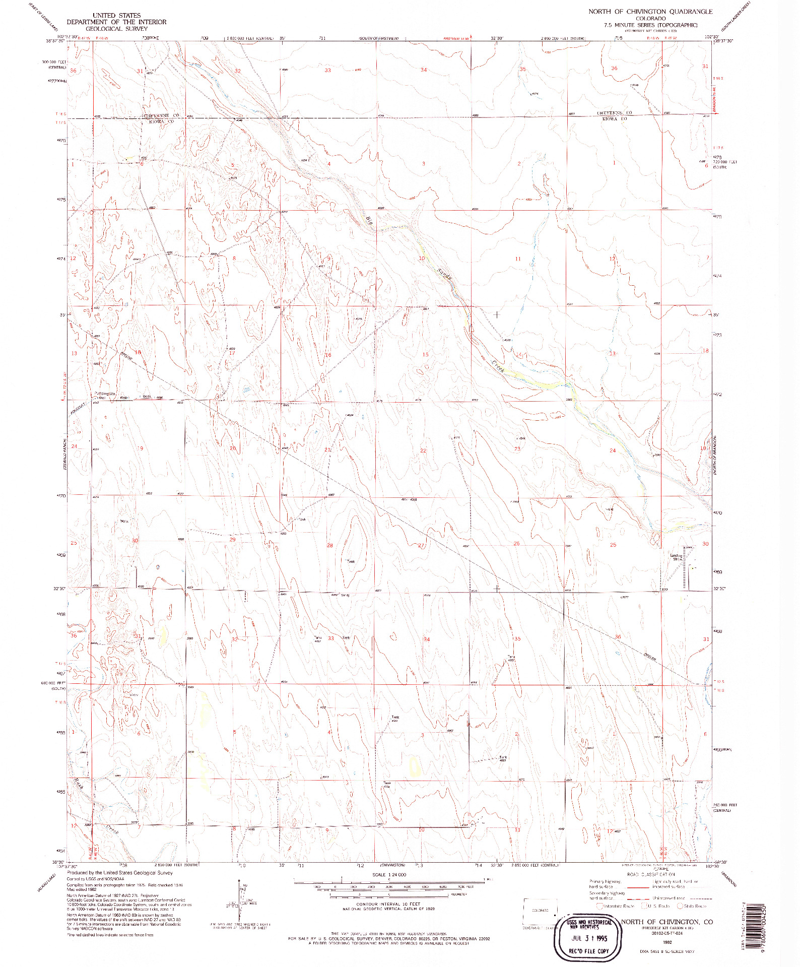 USGS 1:24000-SCALE QUADRANGLE FOR NORTH OF CHIVINGTON, CO 1982