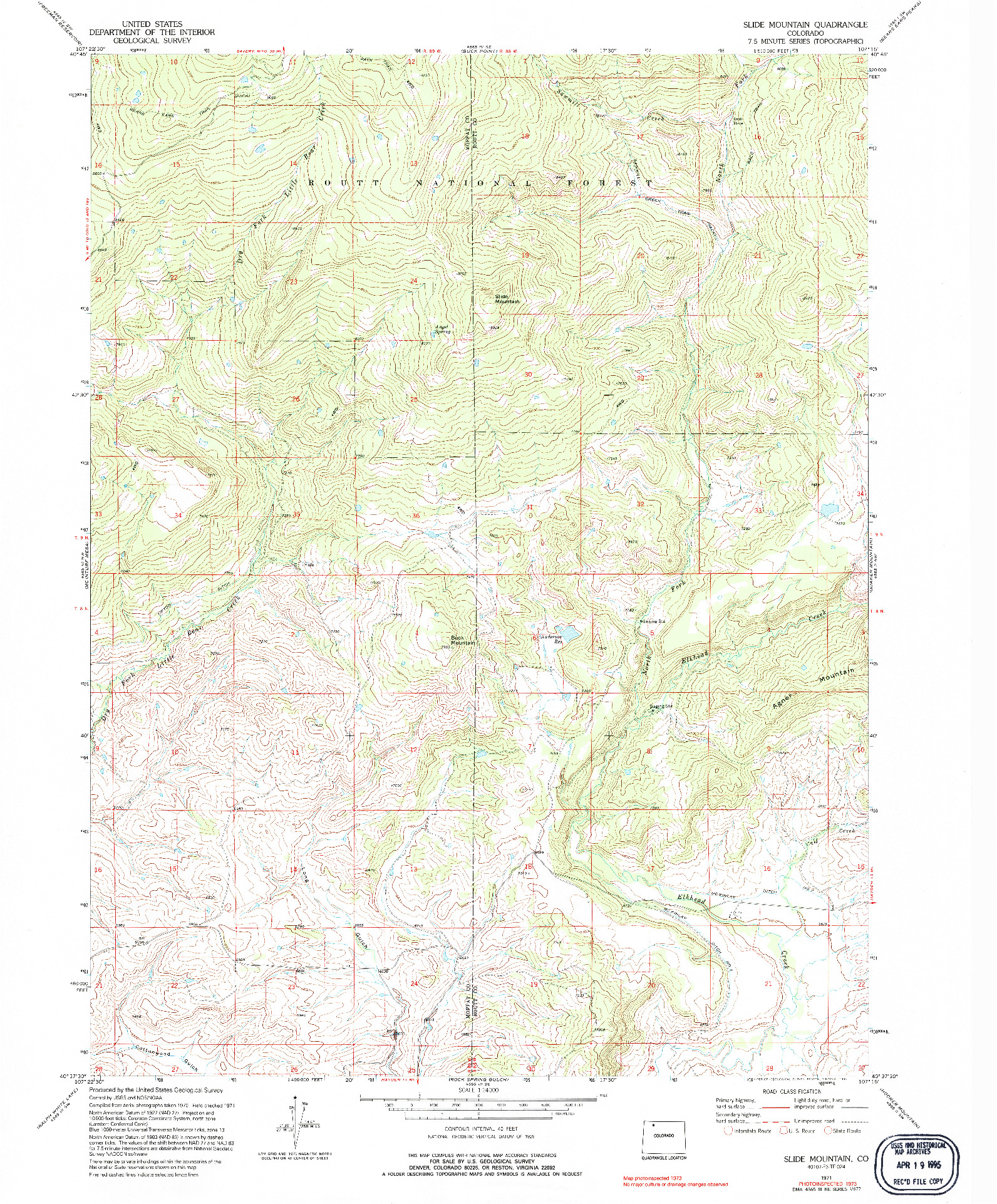 USGS 1:24000-SCALE QUADRANGLE FOR SLIDE MOUNTAIN, CO 1971