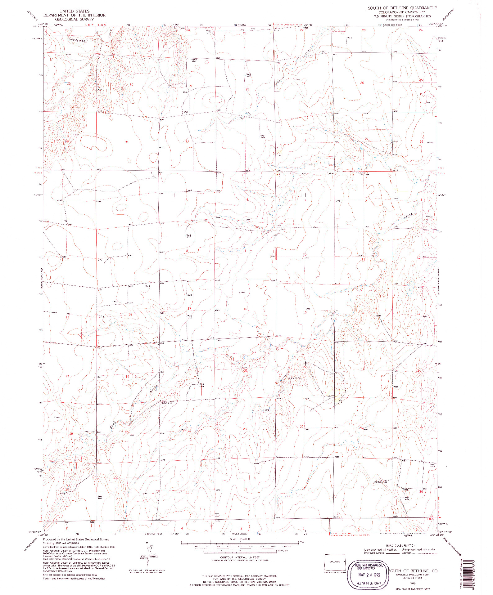 USGS 1:24000-SCALE QUADRANGLE FOR SOUTH OF BETHUNE, CO 1970