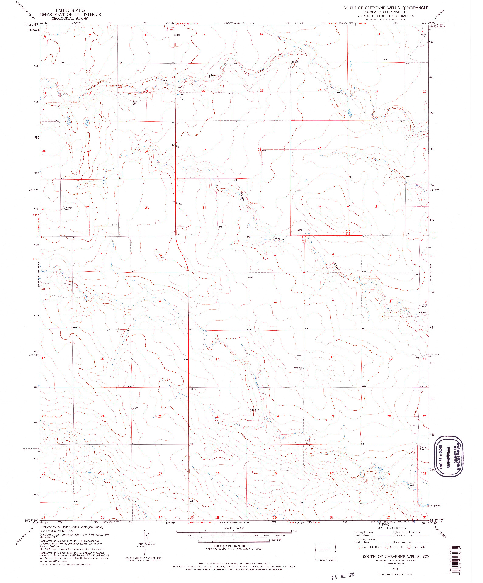 USGS 1:24000-SCALE QUADRANGLE FOR SOUTH OF CHEYENNE WELLS, CO 1982