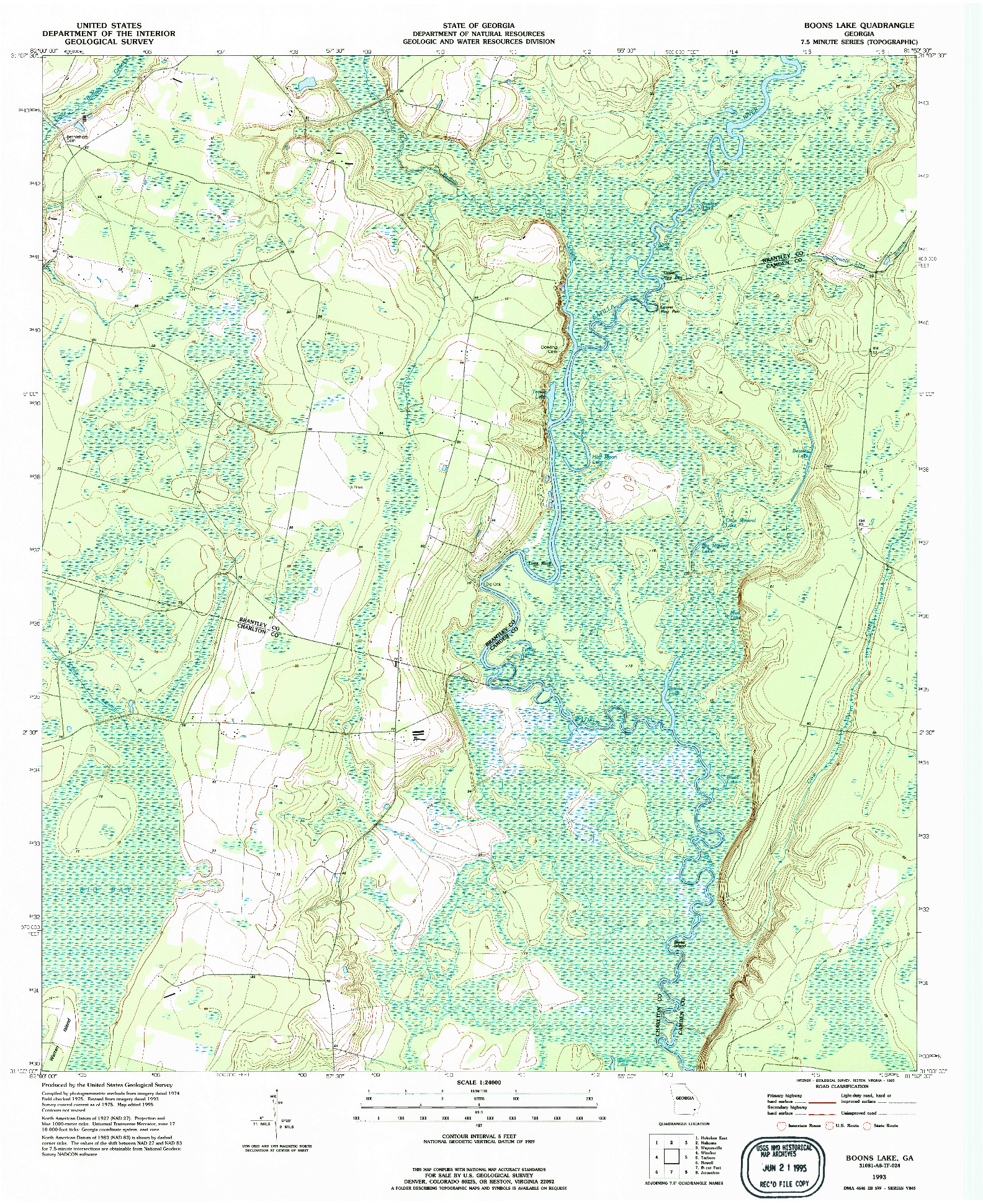 USGS 1:24000-SCALE QUADRANGLE FOR BOONS LAKE, GA 1993