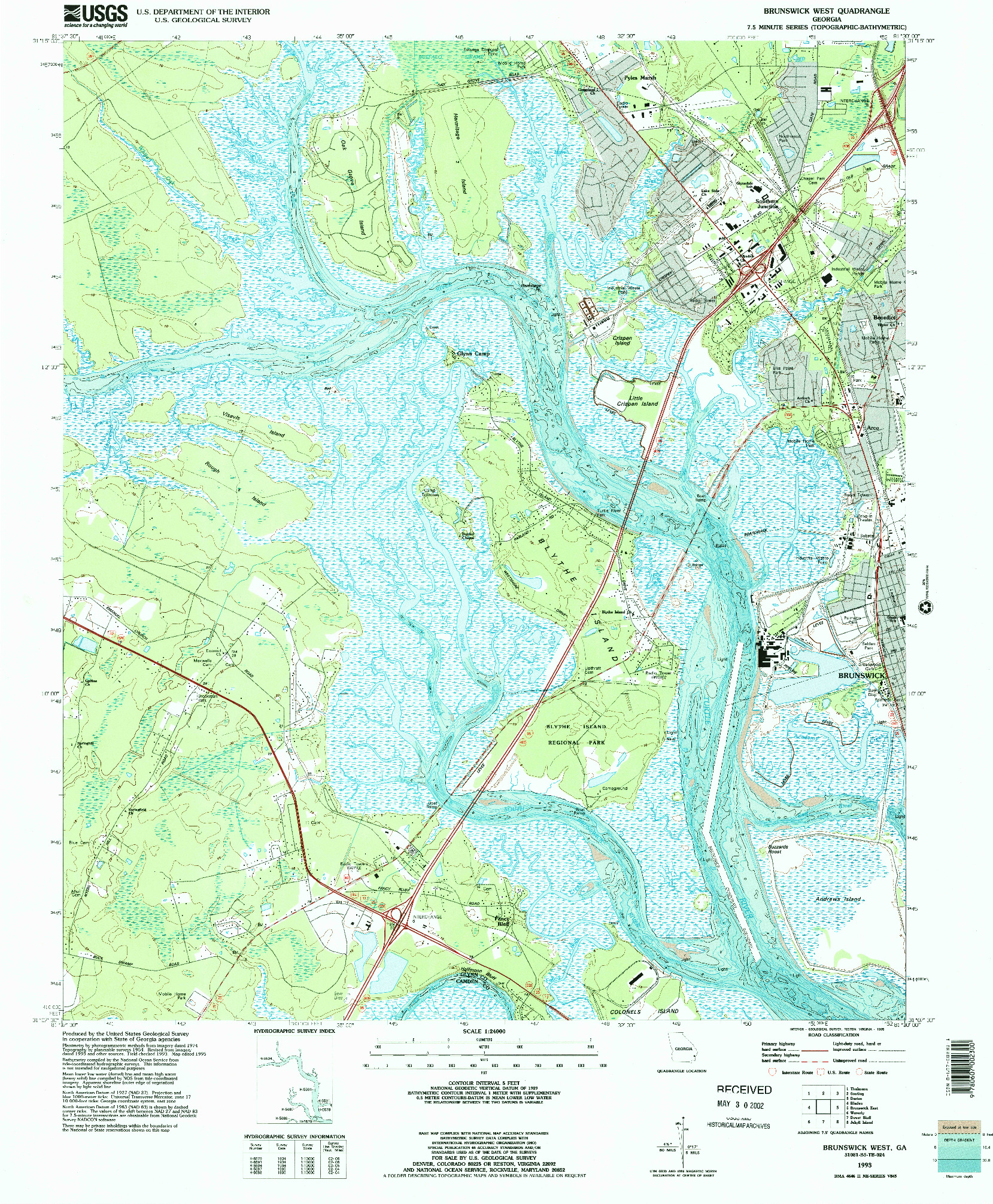 USGS 1:24000-SCALE QUADRANGLE FOR BRUNSWICK WEST, GA 1993