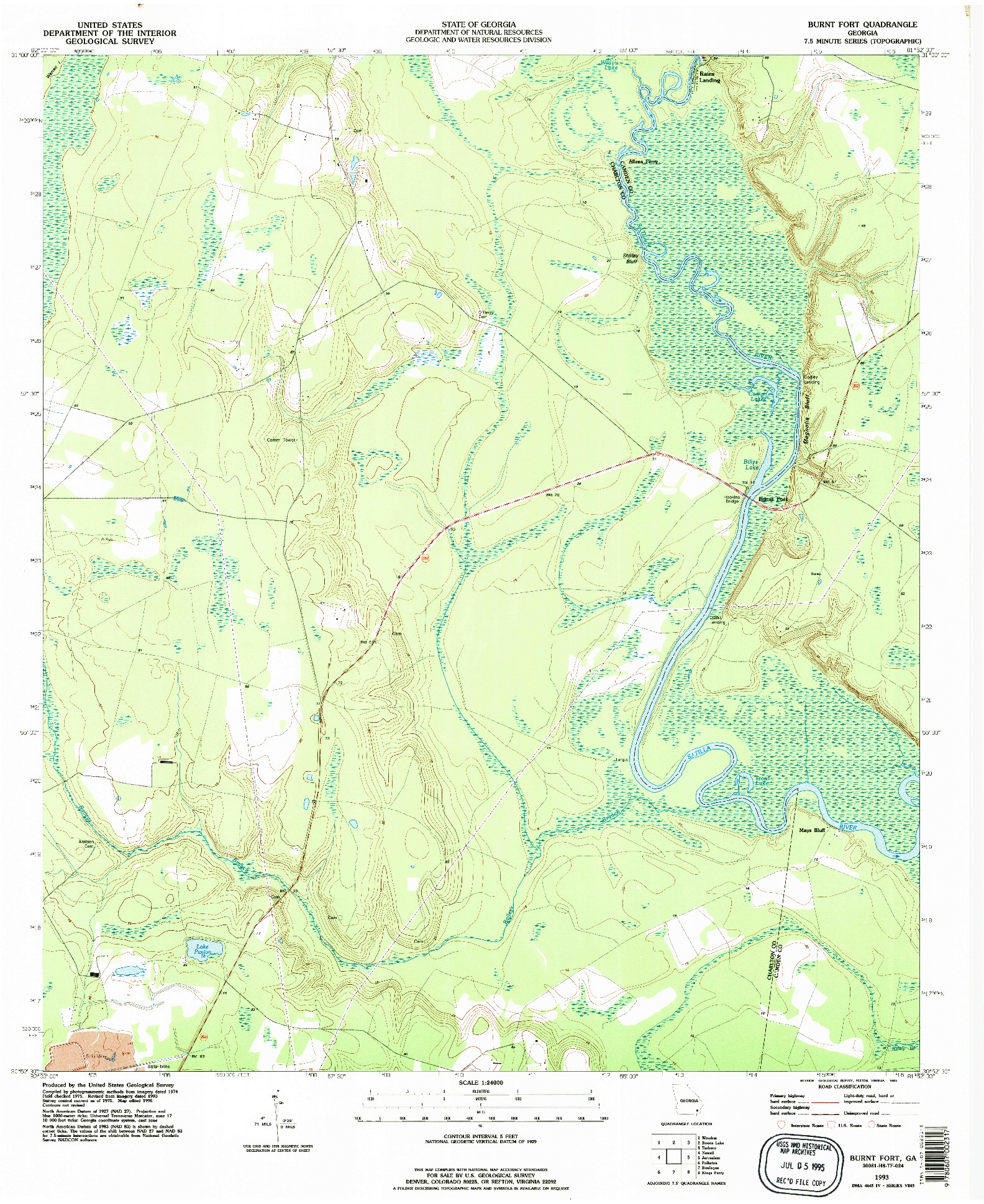 USGS 1:24000-SCALE QUADRANGLE FOR BURNT FORT, GA 1993