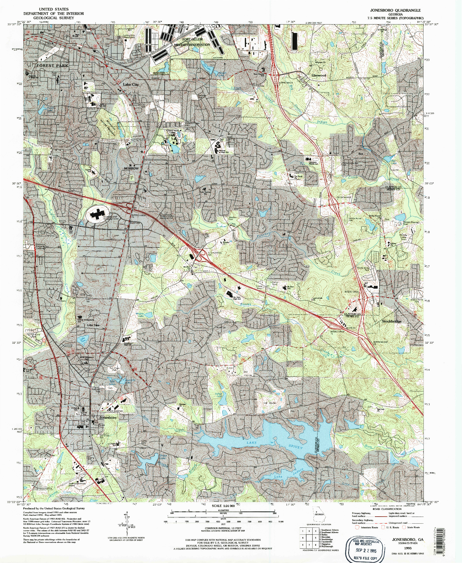 USGS 1:24000-SCALE QUADRANGLE FOR JONESBORO, GA 1993