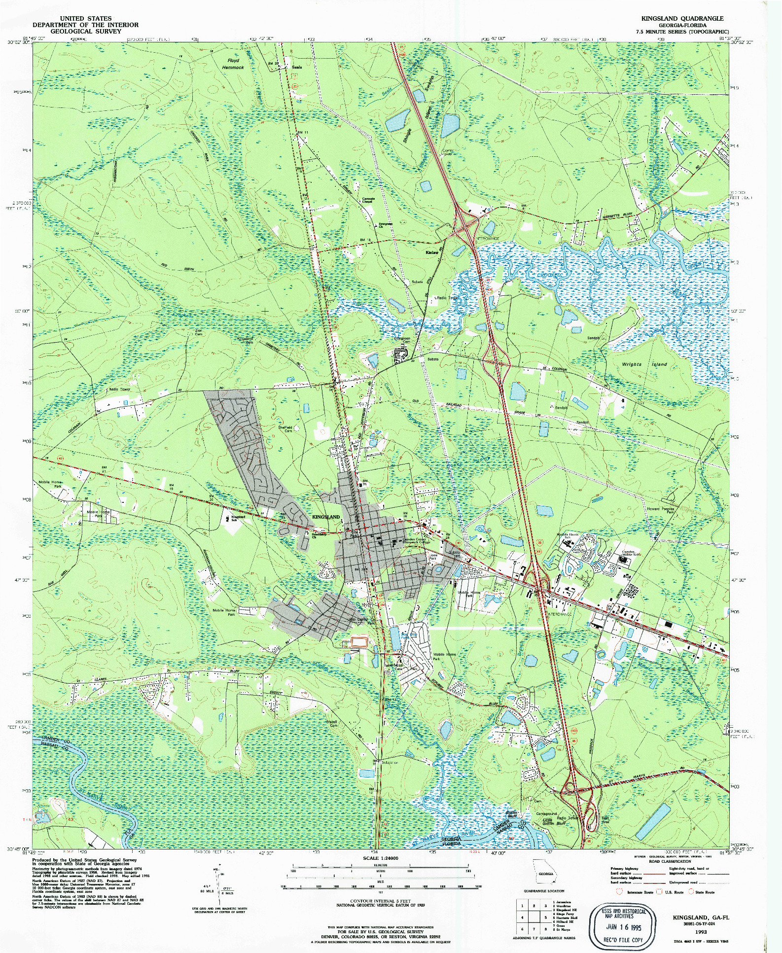 USGS 1:24000-SCALE QUADRANGLE FOR KINGSLAND, GA 1993