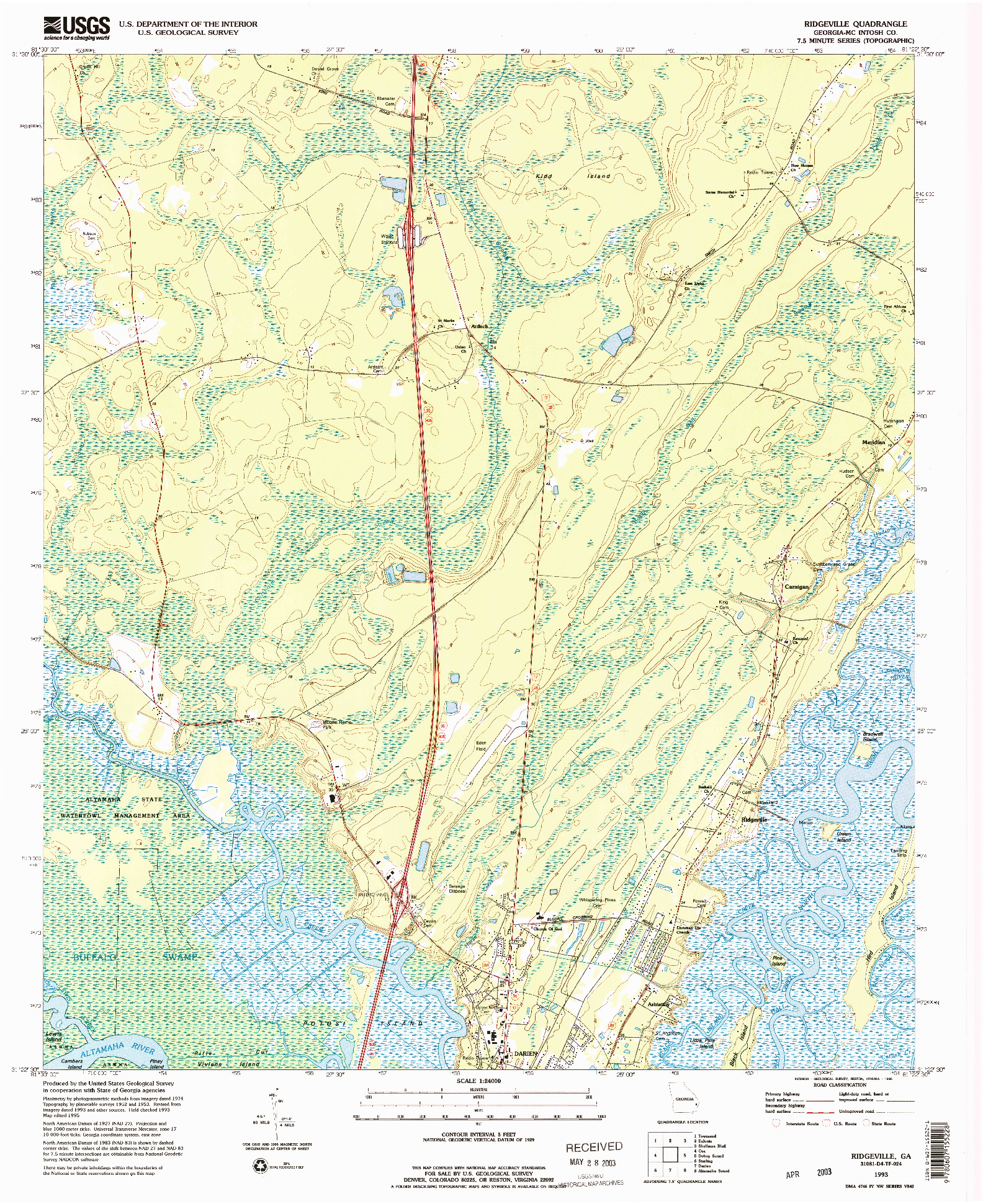 USGS 1:24000-SCALE QUADRANGLE FOR RIDGEVILLE, GA 1993