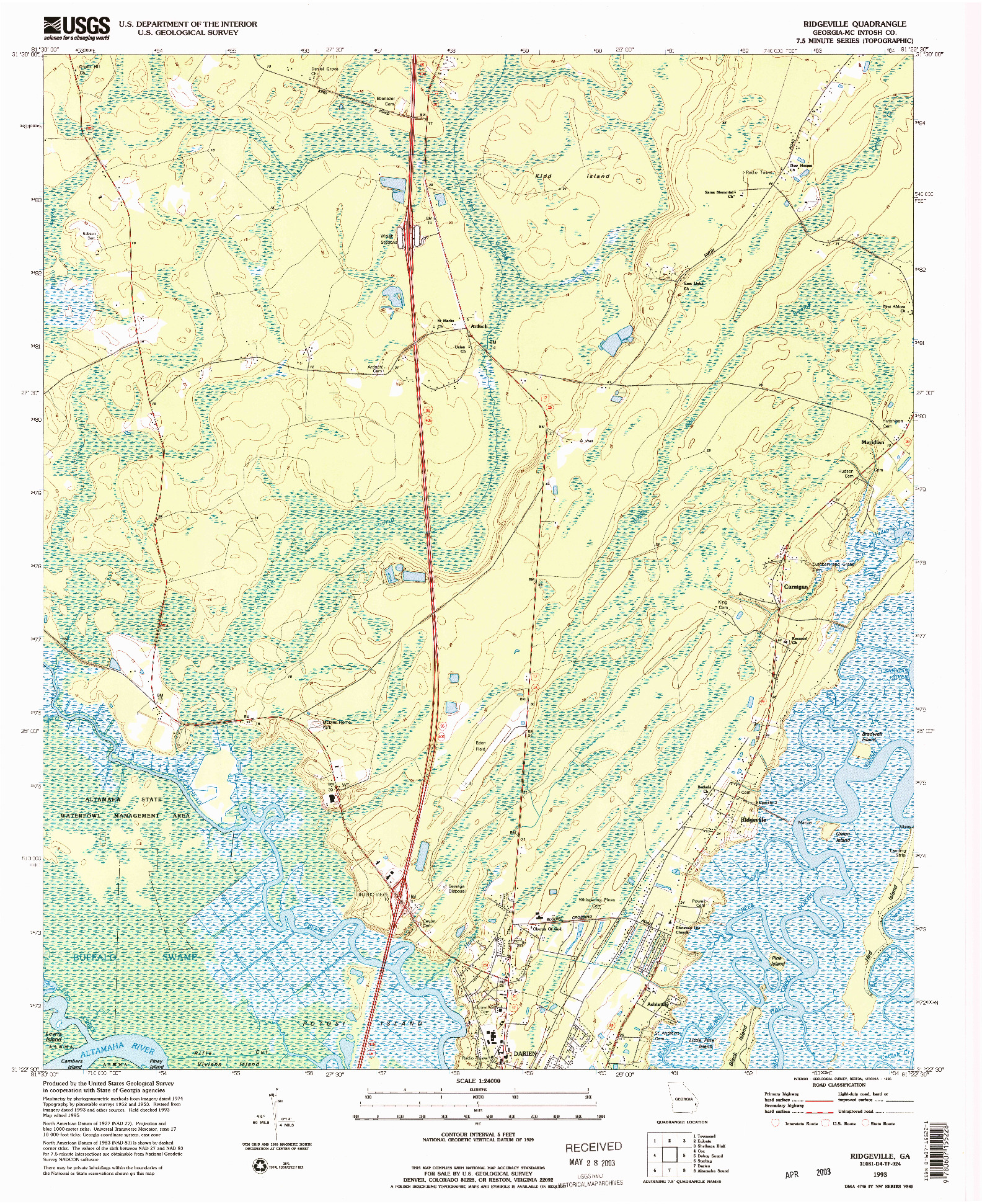 USGS 1:24000-SCALE QUADRANGLE FOR RIDGEVILLE, GA 1993