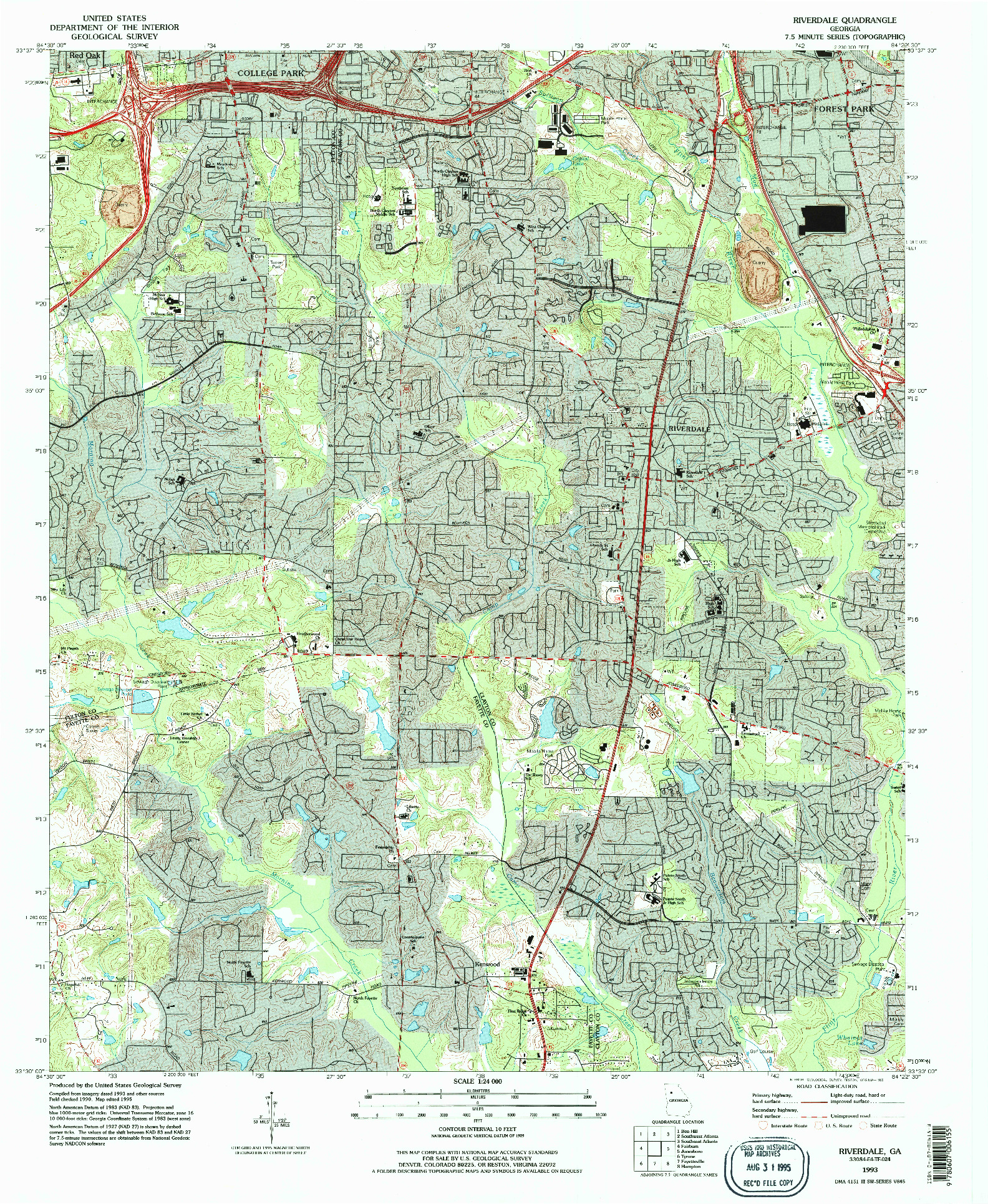 USGS 1:24000-SCALE QUADRANGLE FOR RIVERDALE, GA 1993