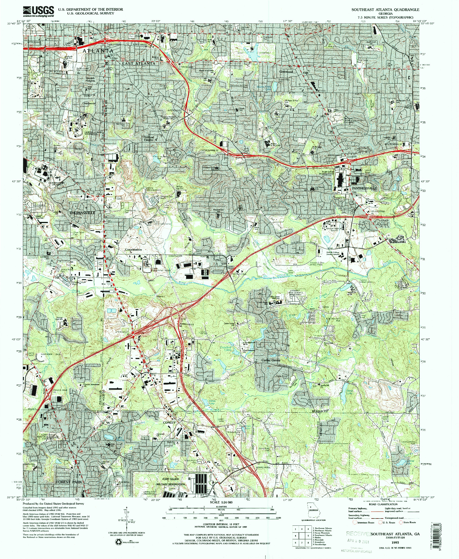 USGS 1:24000-SCALE QUADRANGLE FOR SOUTHEAST ATLANTA, GA 1993