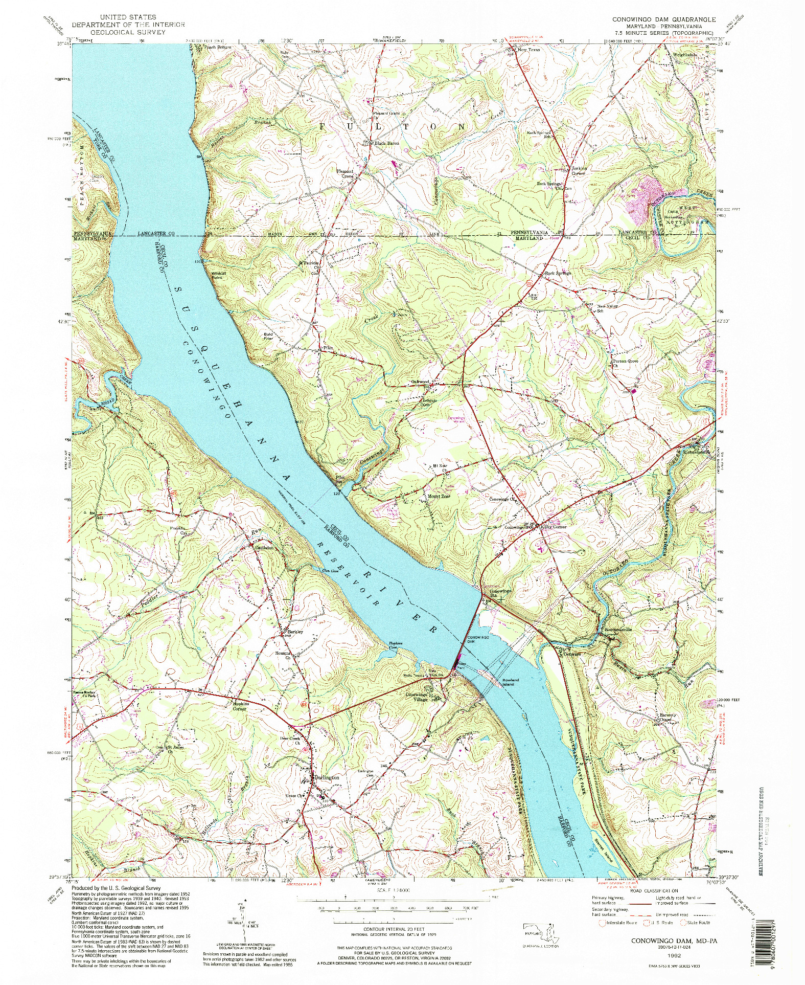 USGS 1:24000-SCALE QUADRANGLE FOR CONOWINGO DAM, MD 1992