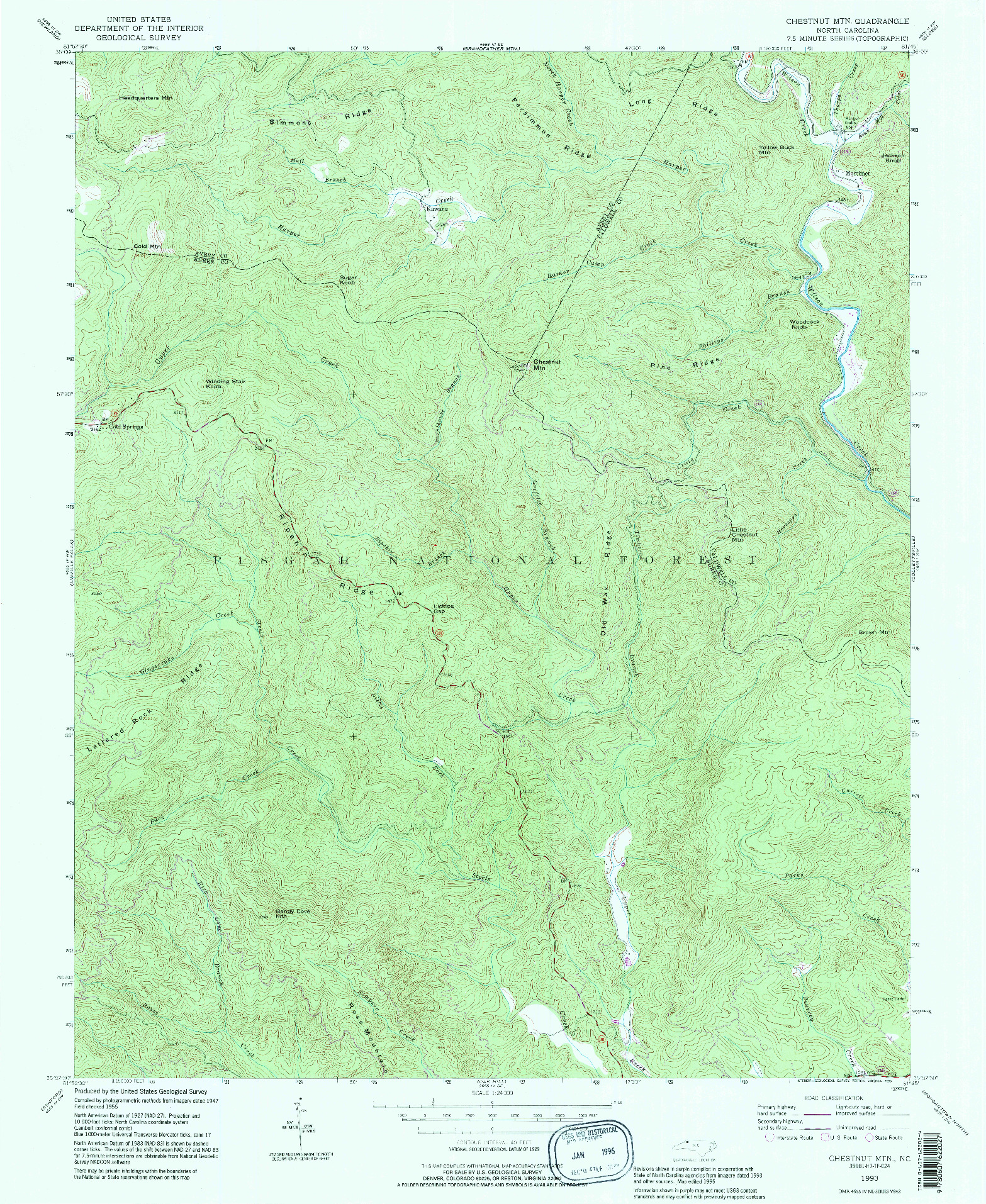 USGS 1:24000-SCALE QUADRANGLE FOR CHESTNUT MOUNTAIN, NC 1993