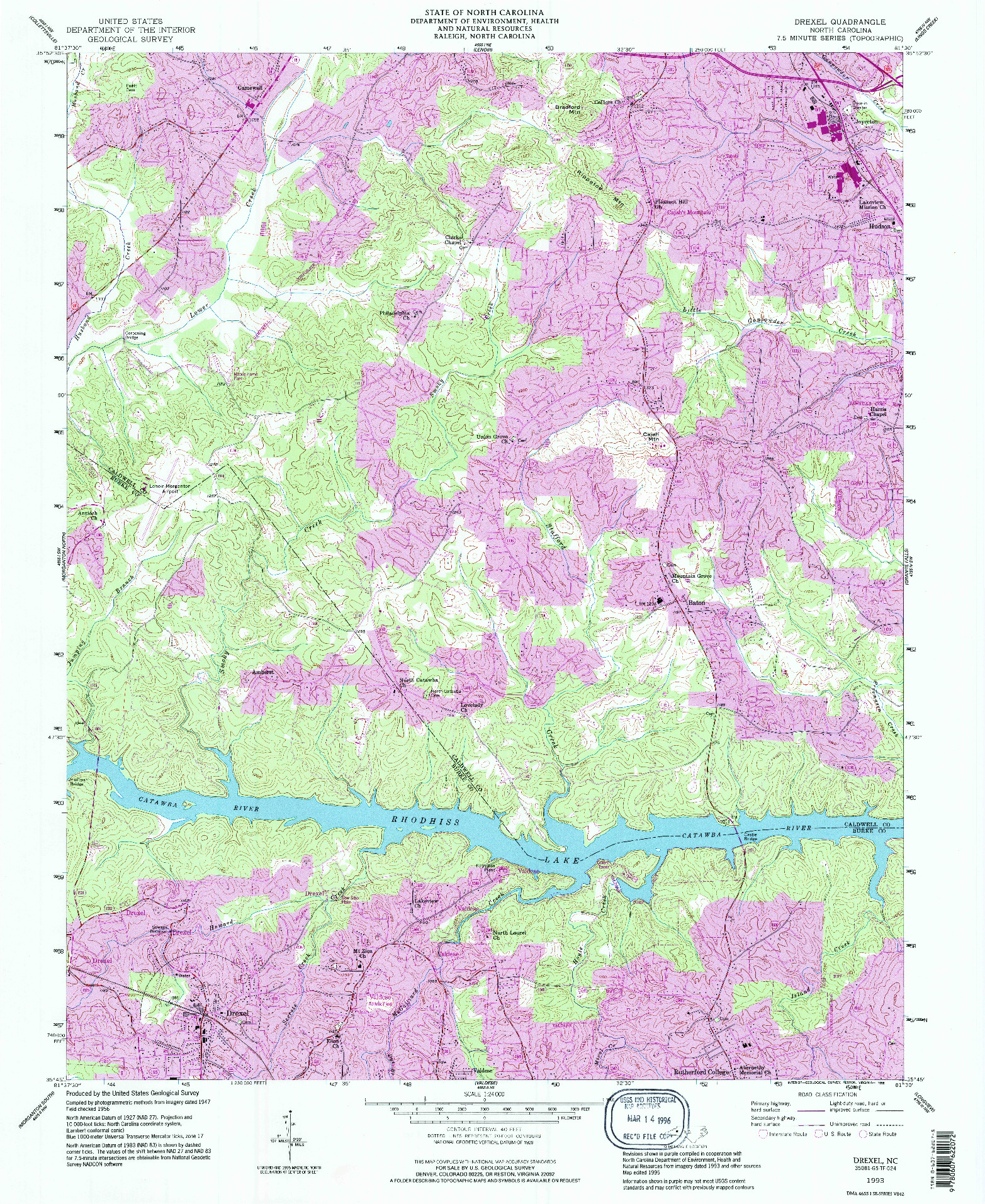 USGS 1:24000-SCALE QUADRANGLE FOR DREXEL, NC 1993