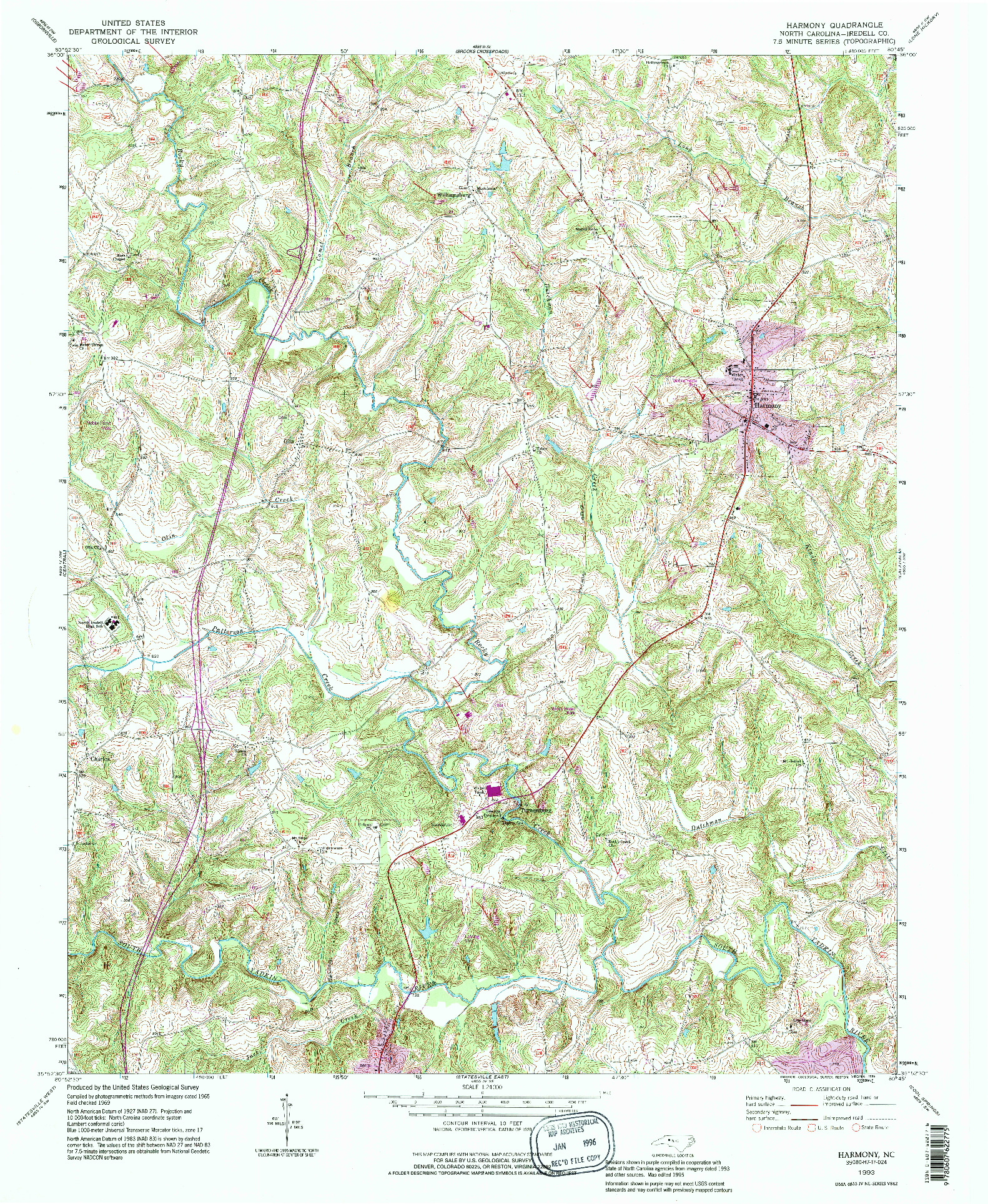USGS 1:24000-SCALE QUADRANGLE FOR HARMONY, NC 1993