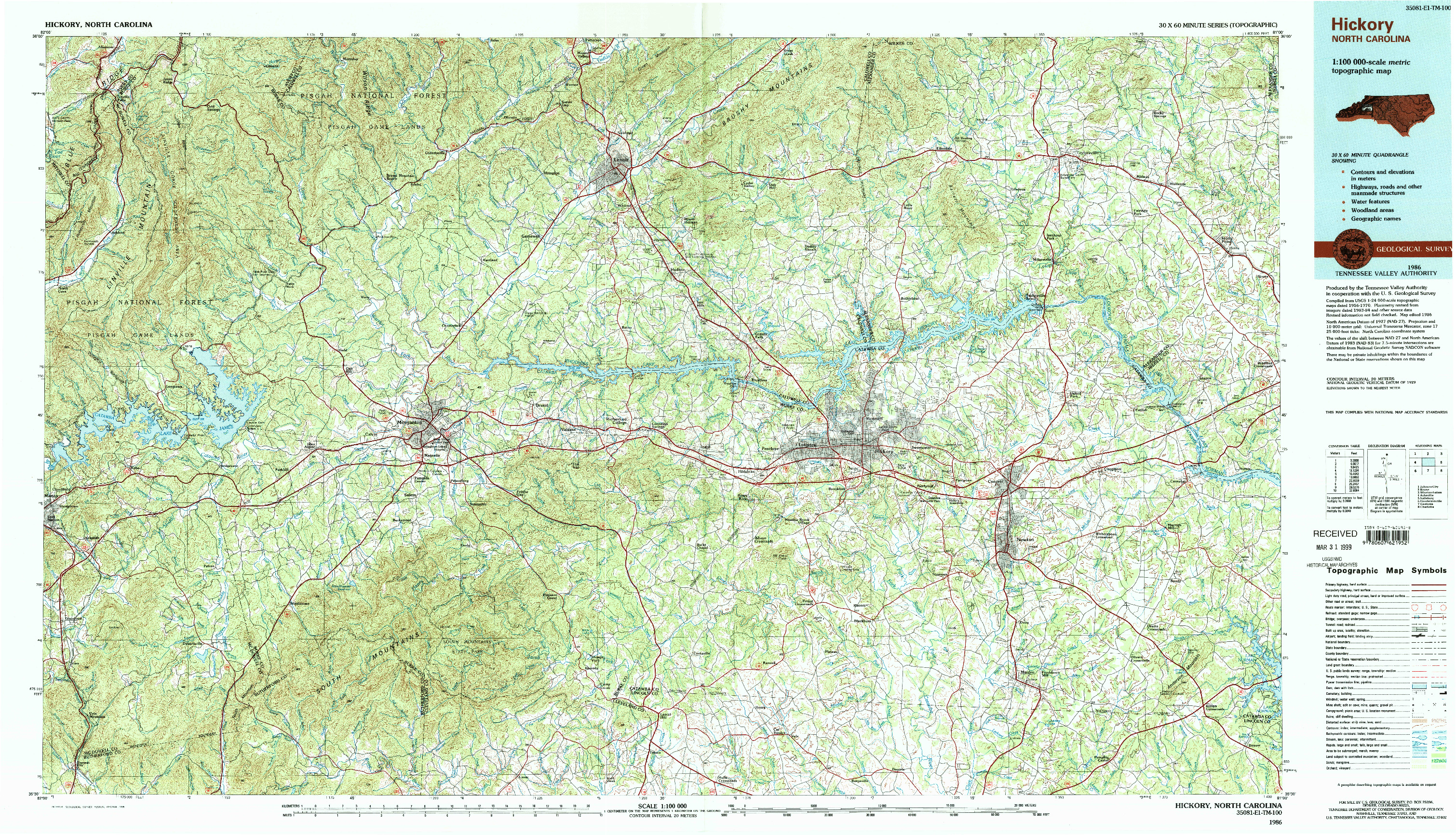 USGS 1:100000-SCALE QUADRANGLE FOR HICKORY, NC 1986