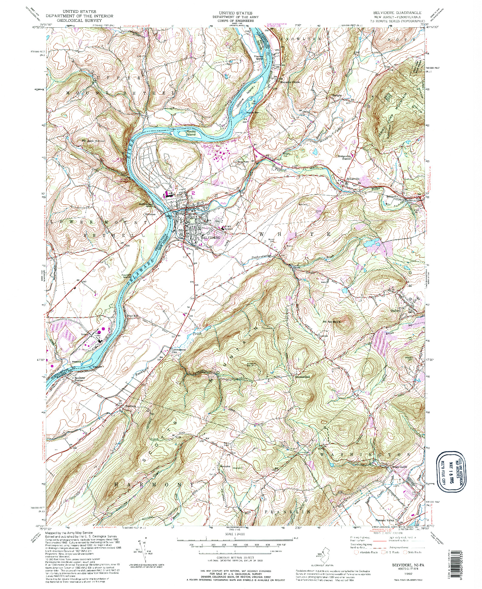 USGS 1:24000-SCALE QUADRANGLE FOR BELVIDERE, NJ 1992