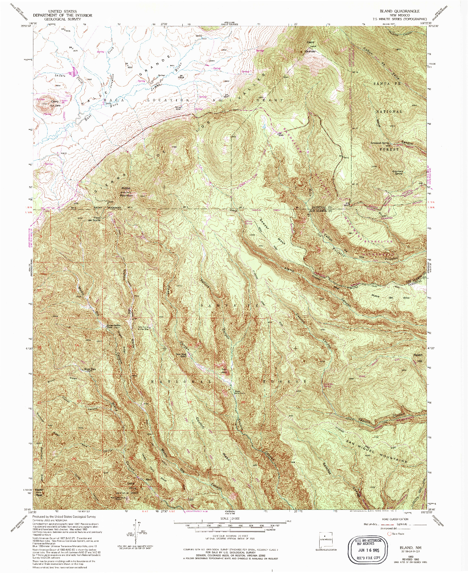 USGS 1:24000-SCALE QUADRANGLE FOR BLAND, NM 1953