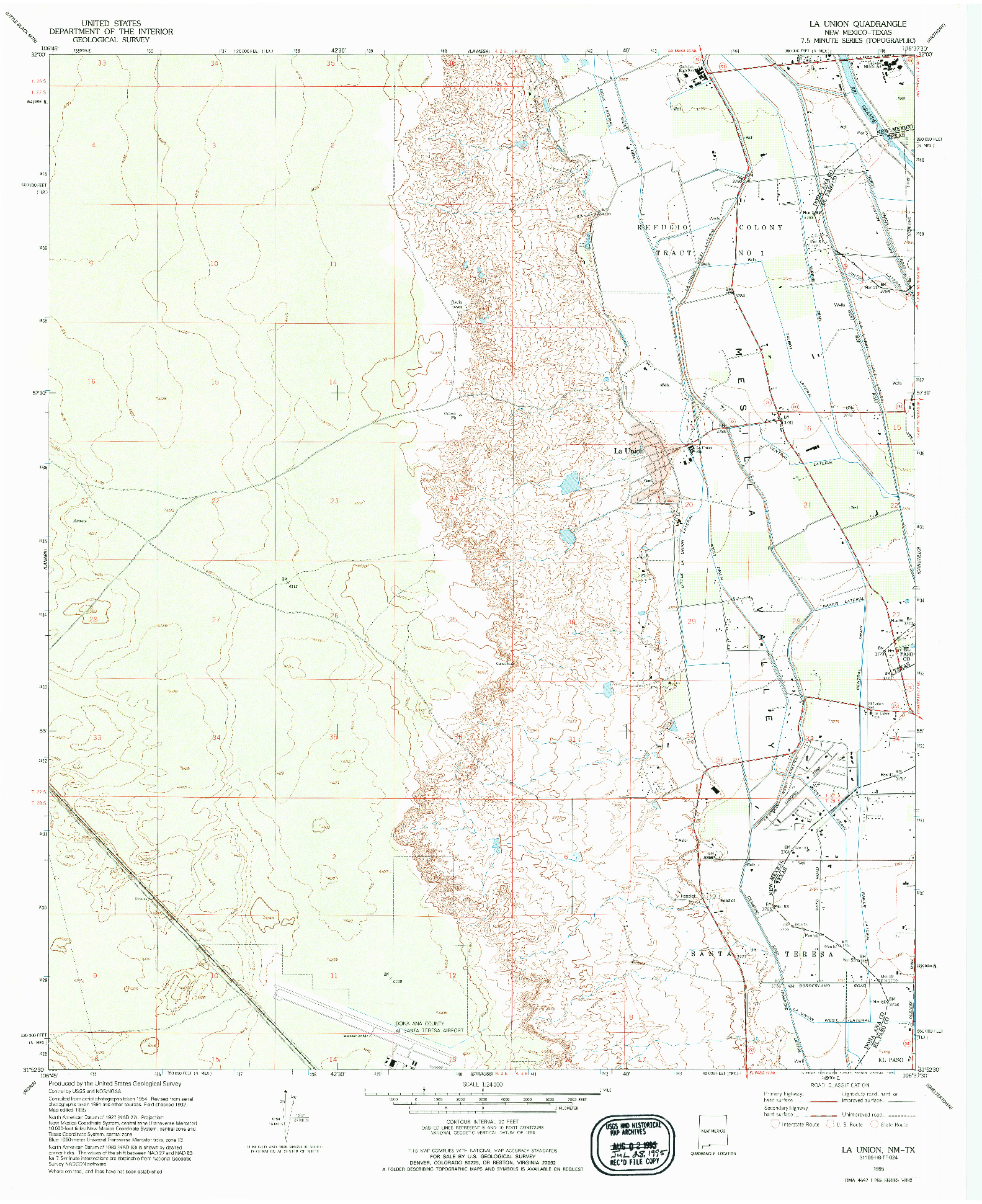 USGS 1:24000-SCALE QUADRANGLE FOR LA UNION, NM 1995