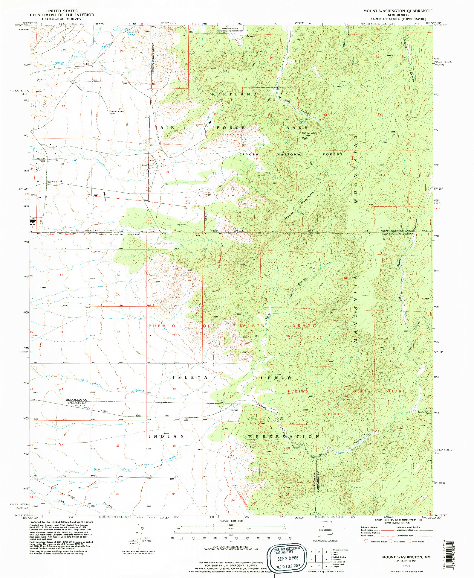 USGS 1:24000-SCALE QUADRANGLE FOR MOUNT WASHINGTON, NM 1991