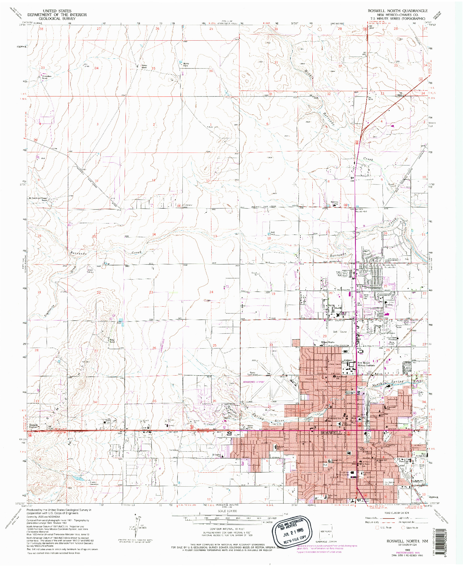 USGS 1:24000-SCALE QUADRANGLE FOR ROSWELL NORTH, NM 1962