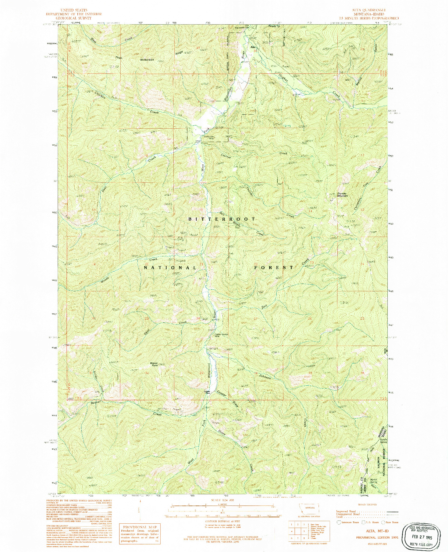 USGS 1:24000-SCALE QUADRANGLE FOR ALTA, MT 1991