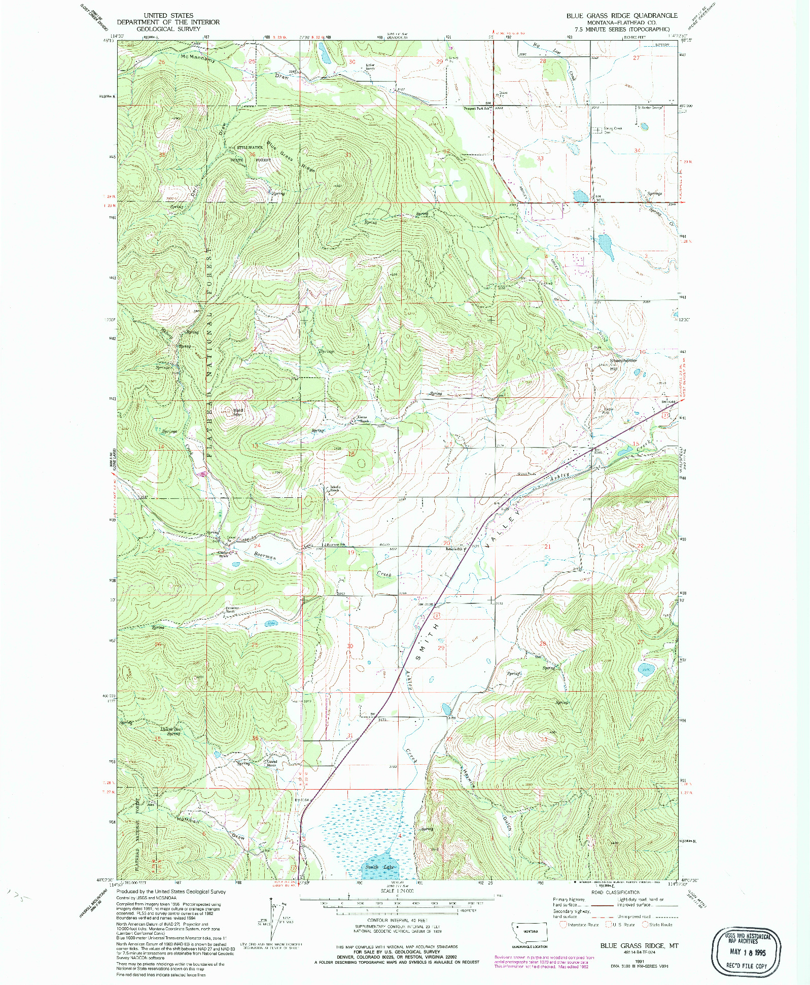 USGS 1:24000-SCALE QUADRANGLE FOR BLUE GRASS RIDGE, MT 1991