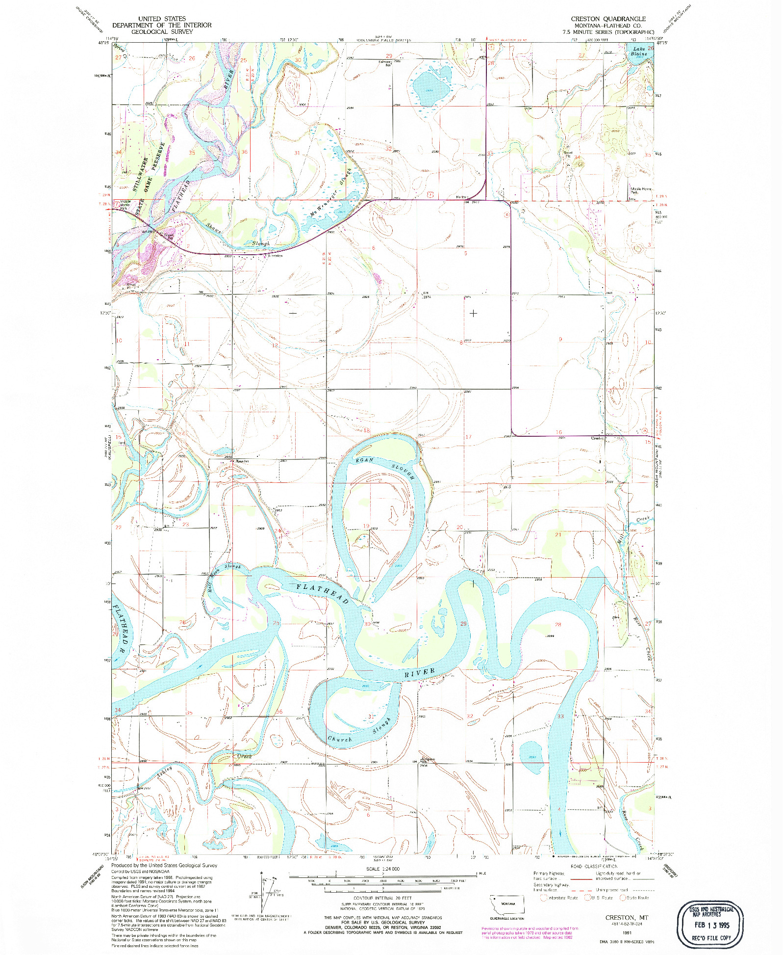 USGS 1:24000-SCALE QUADRANGLE FOR CRESTON, MT 1991