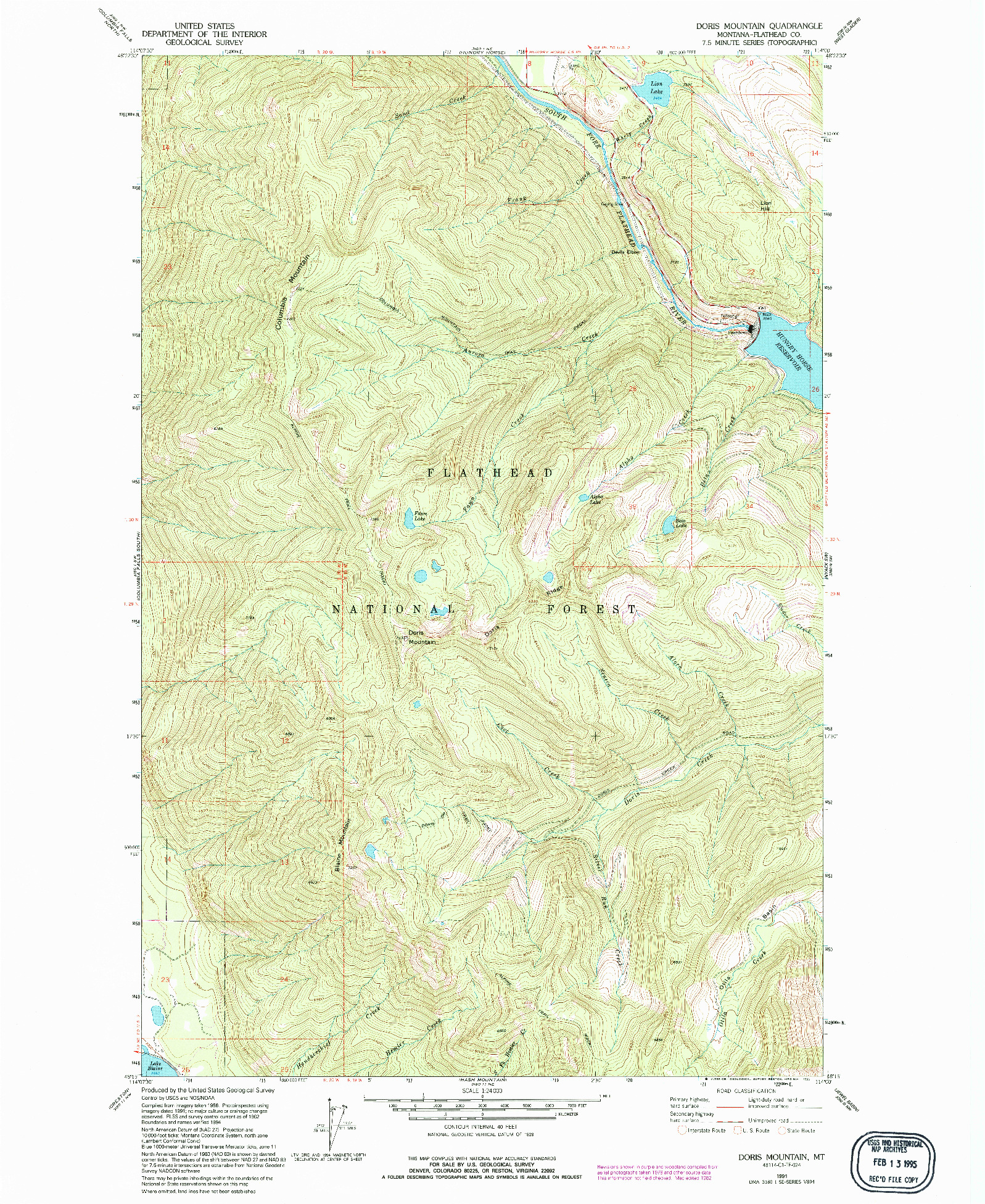 USGS 1:24000-SCALE QUADRANGLE FOR DORIS MOUNTAIN, MT 1991