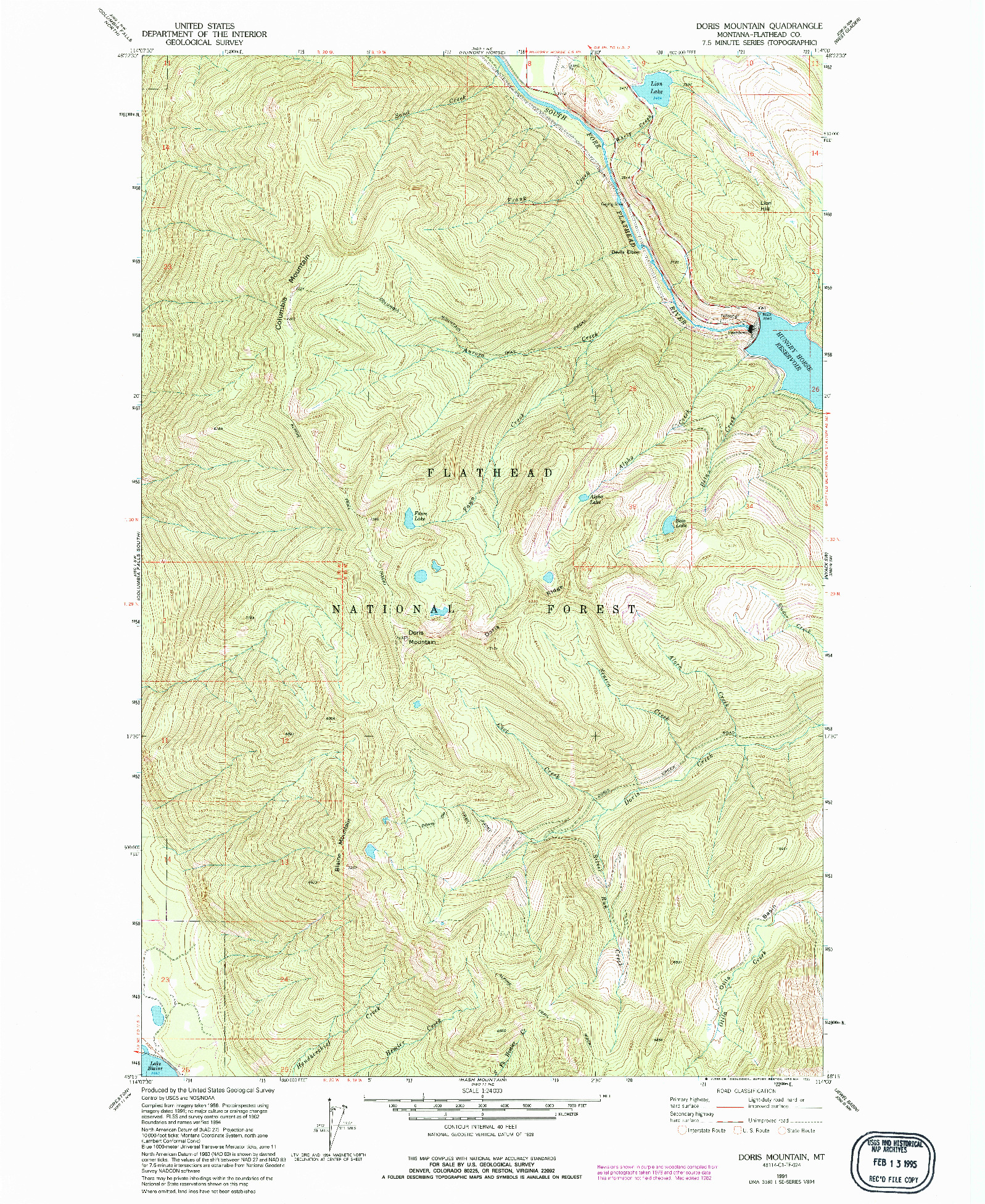 USGS 1:24000-SCALE QUADRANGLE FOR DORIS MOUNTAIN, MT 1991