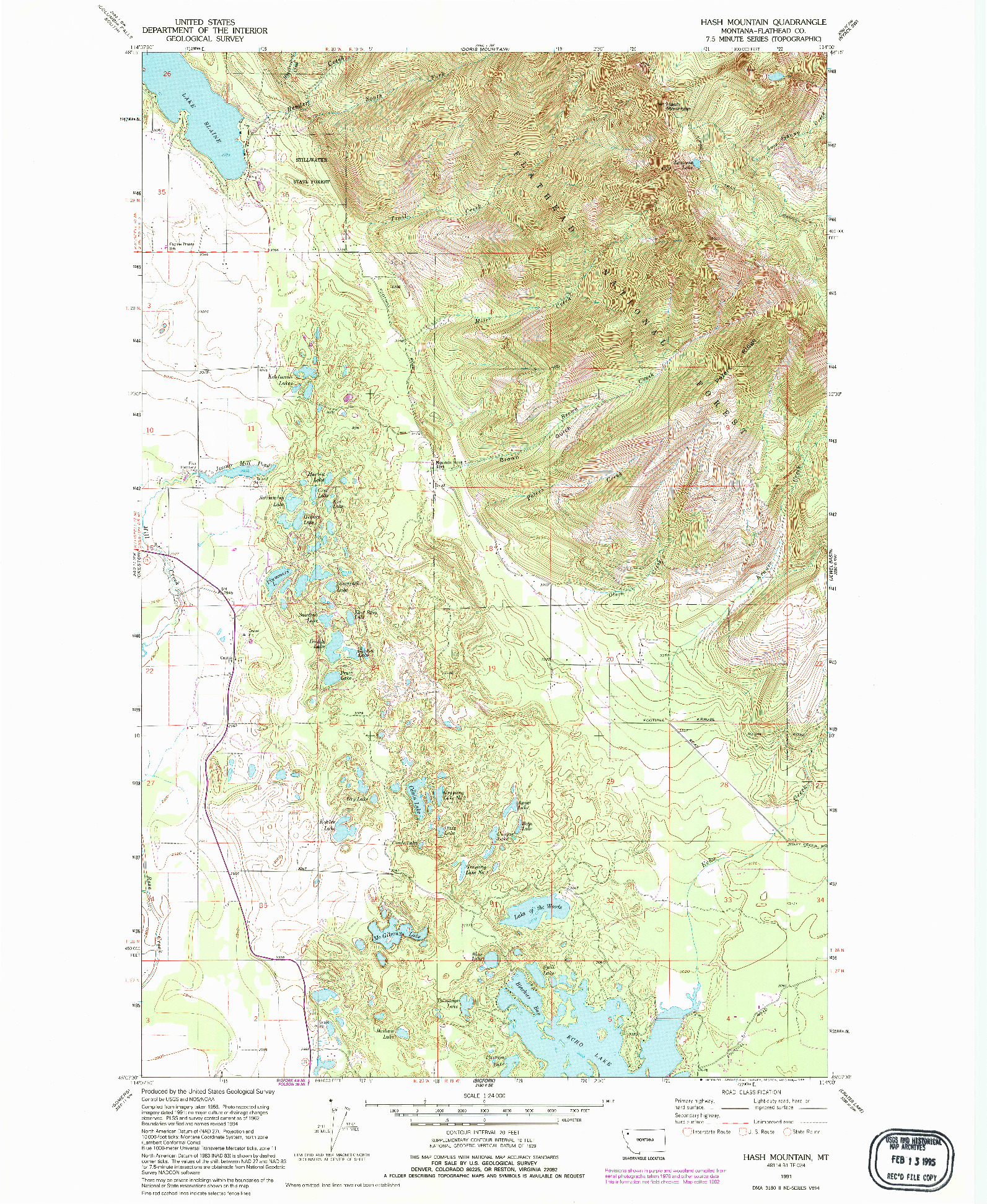 USGS 1:24000-SCALE QUADRANGLE FOR HASH MOUNTAIN, MT 1991