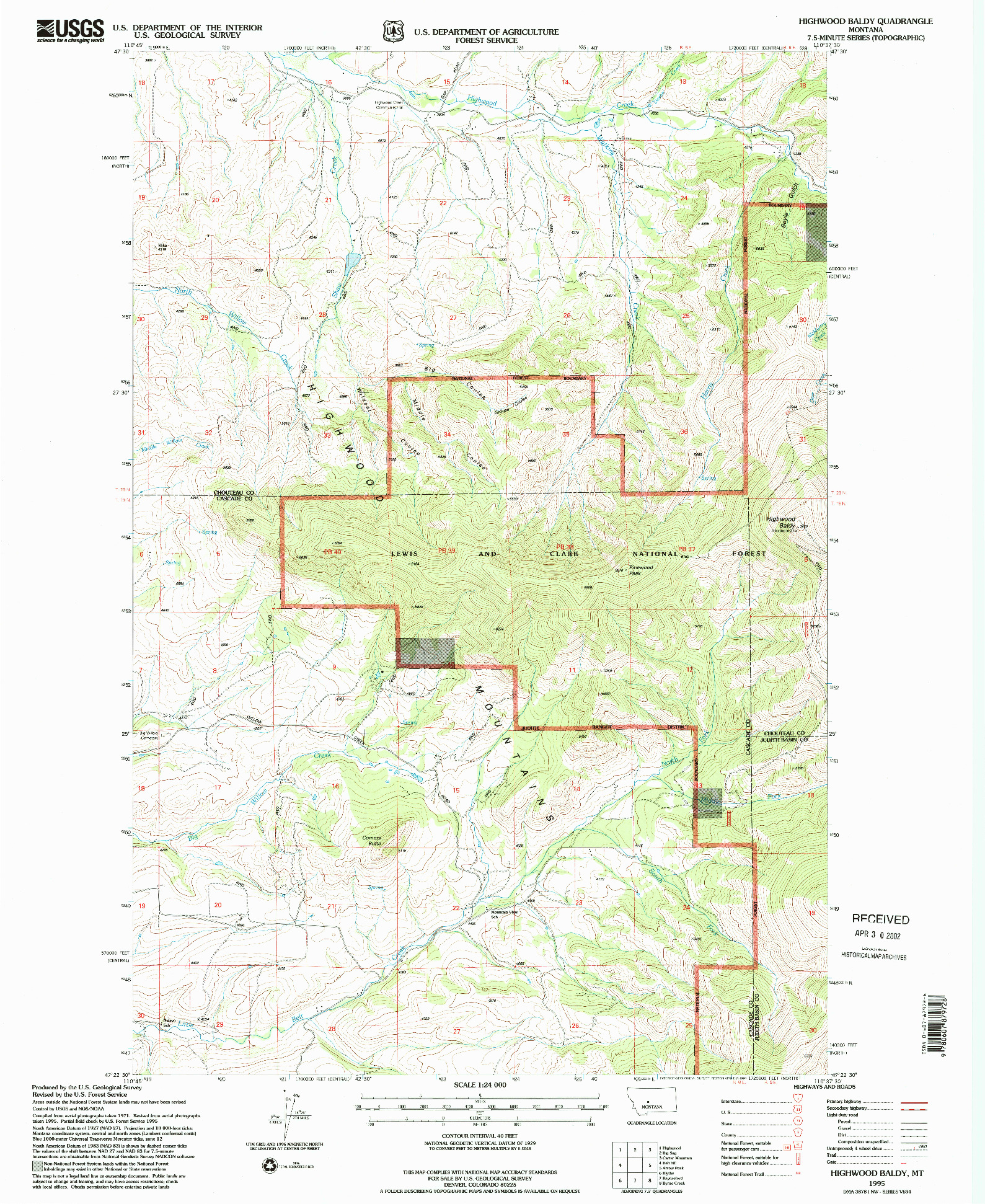 USGS 1:24000-SCALE QUADRANGLE FOR HIGHWOOD BALDY, MT 1995