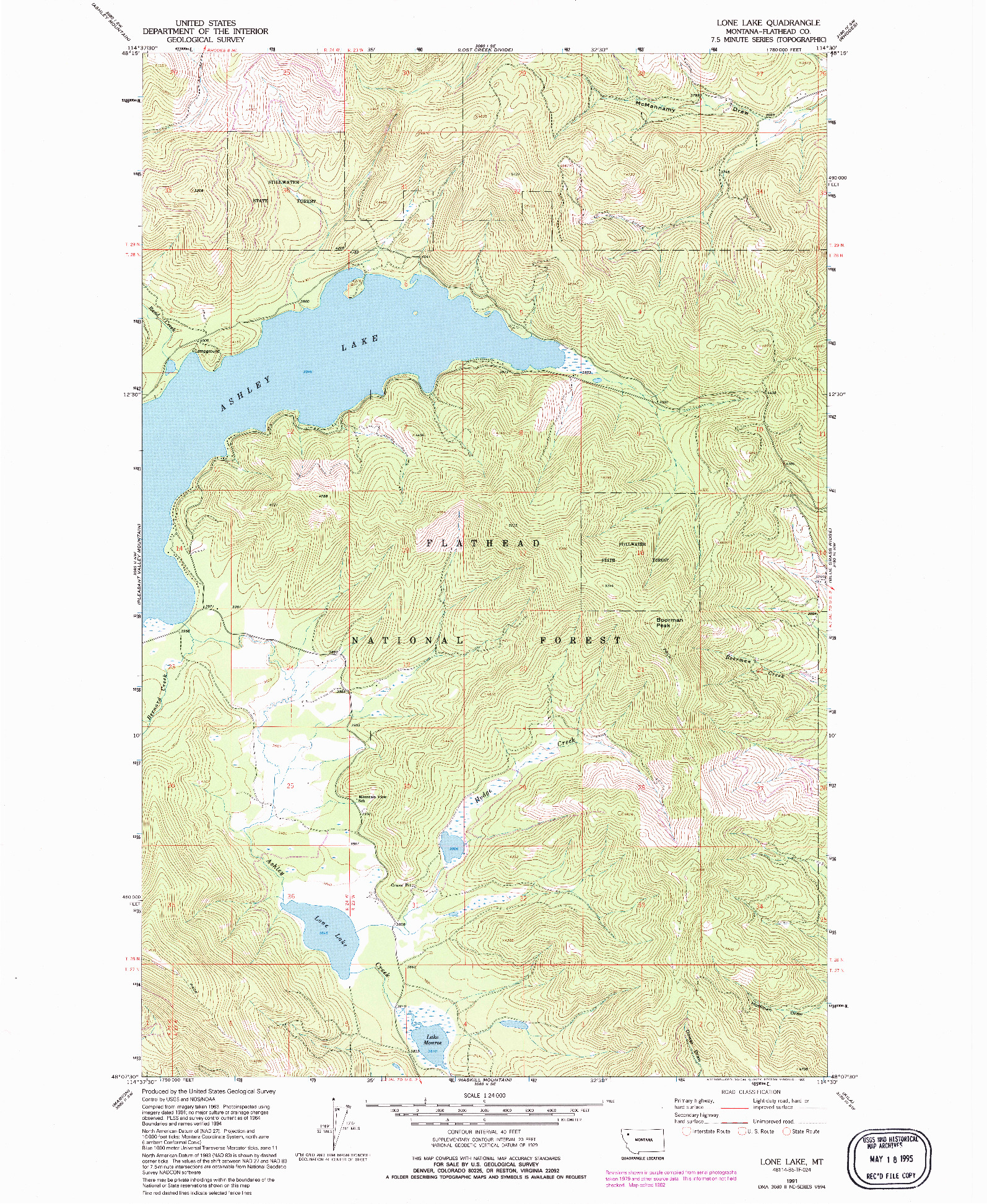 USGS 1:24000-SCALE QUADRANGLE FOR LONE LAKE, MT 1991
