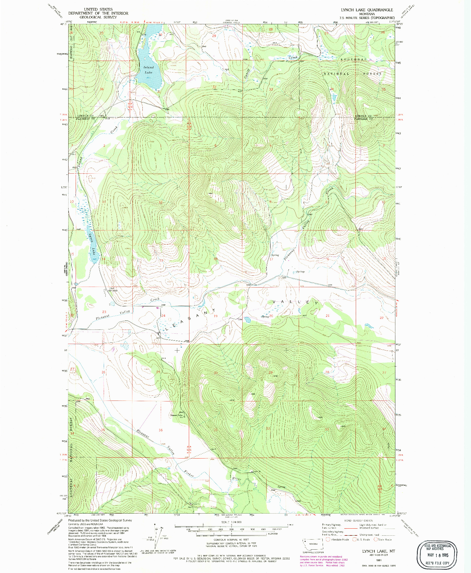 USGS 1:24000-SCALE QUADRANGLE FOR LYNCH LAKE, MT 1991