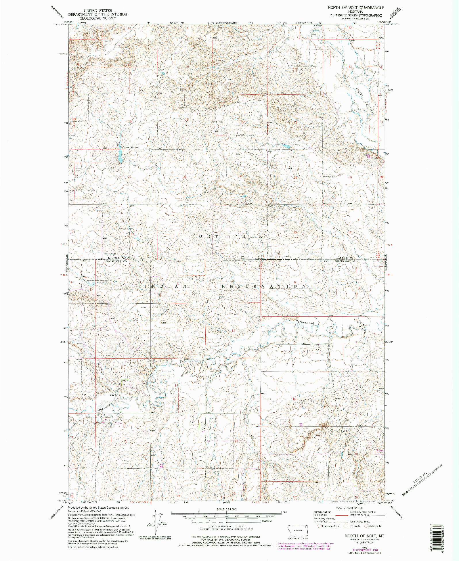 USGS 1:24000-SCALE QUADRANGLE FOR NORTH OF VOLT, MT 1973