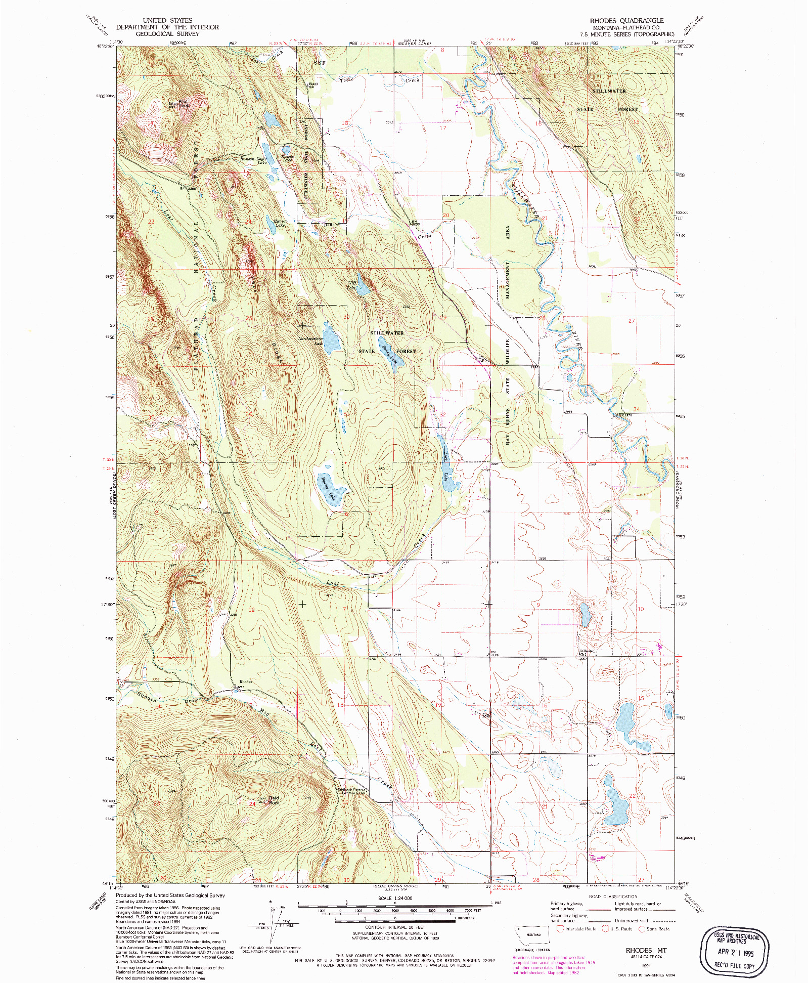USGS 1:24000-SCALE QUADRANGLE FOR RHODES, MT 1991
