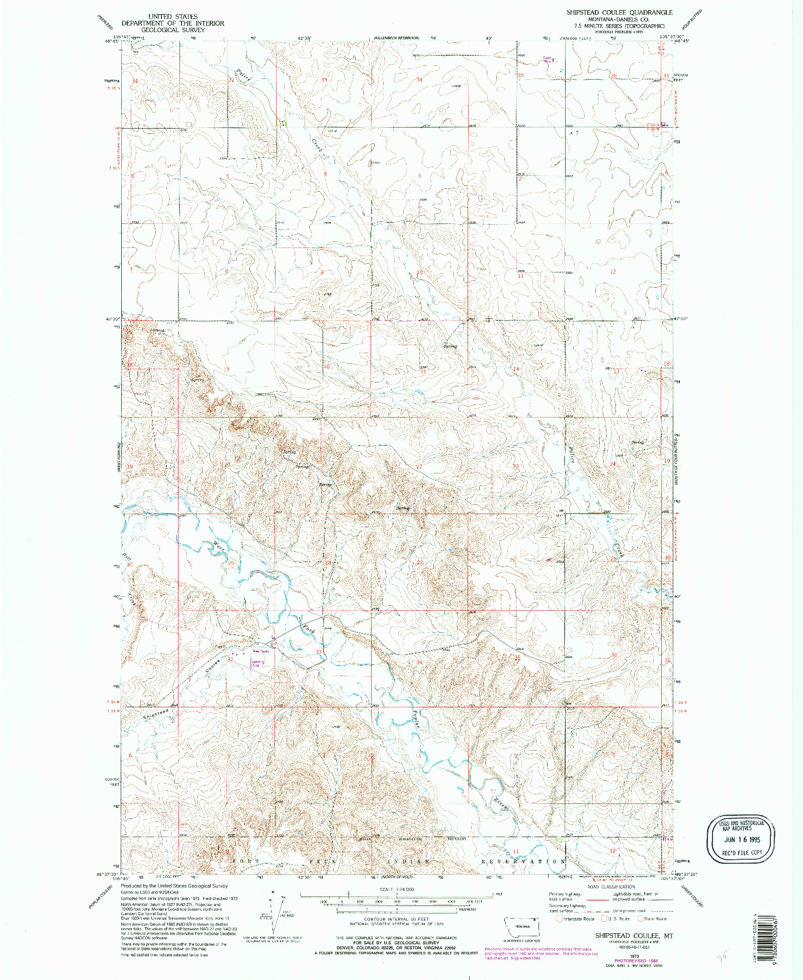 USGS 1:24000-SCALE QUADRANGLE FOR SHIPSTEAD COULEE, MT 1973