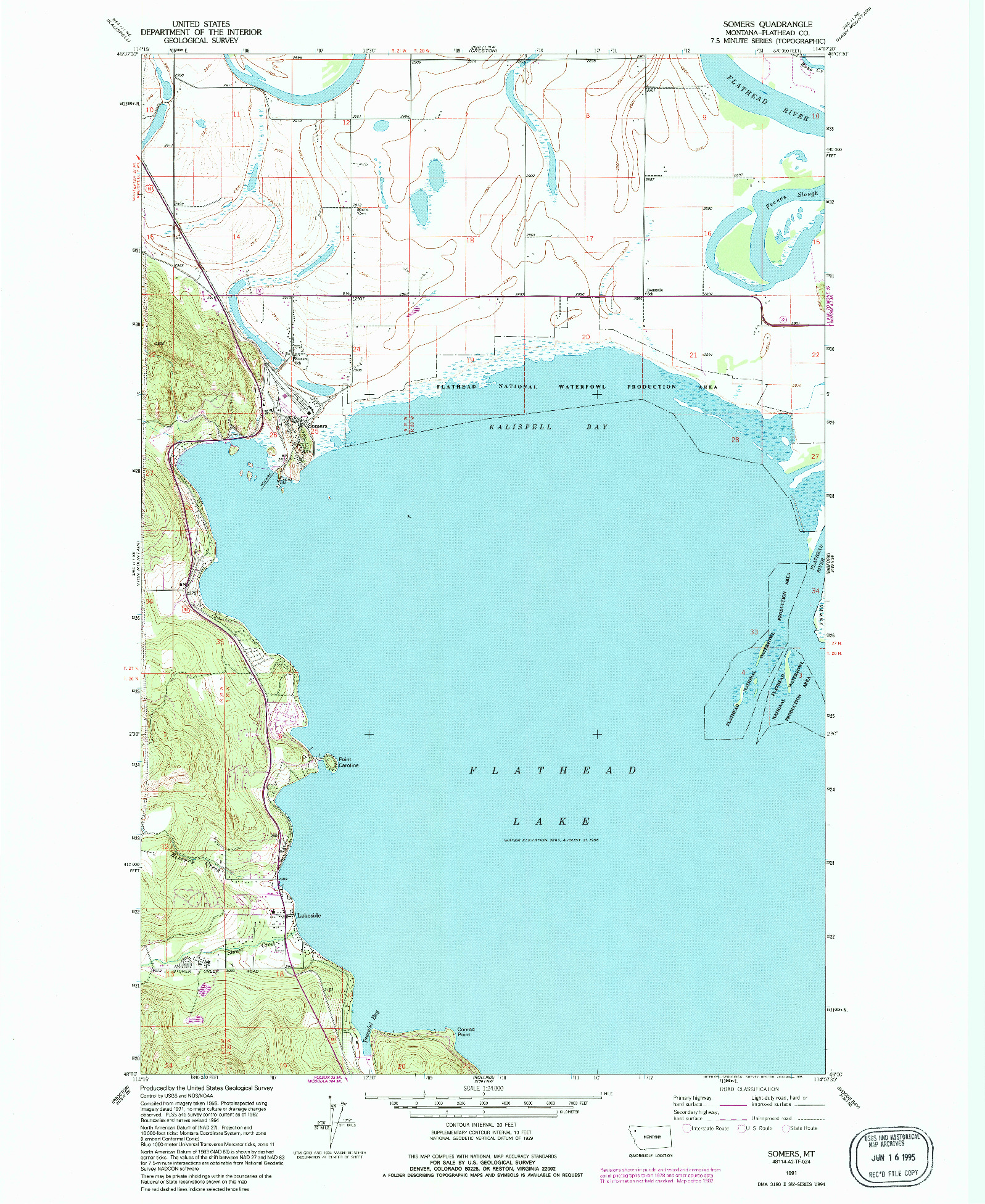 USGS 1:24000-SCALE QUADRANGLE FOR SOMERS, MT 1991