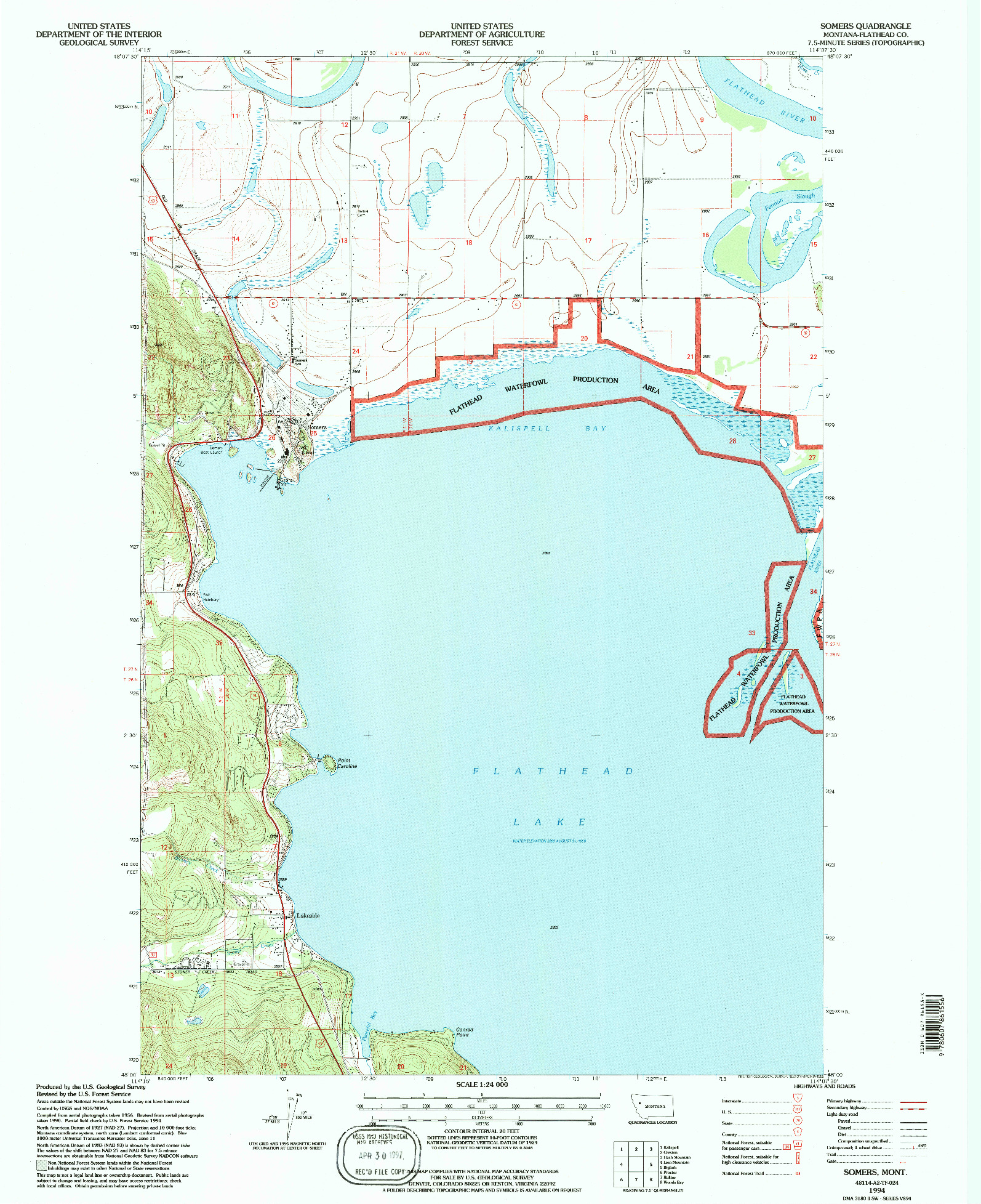 USGS 1:24000-SCALE QUADRANGLE FOR SOMERS, MT 1994