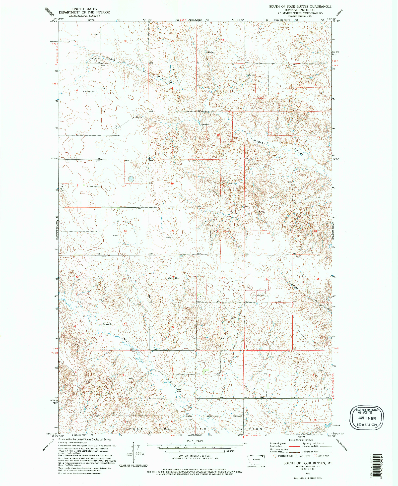 USGS 1:24000-SCALE QUADRANGLE FOR SOUTH OF FOUR BUTTES, MT 1973