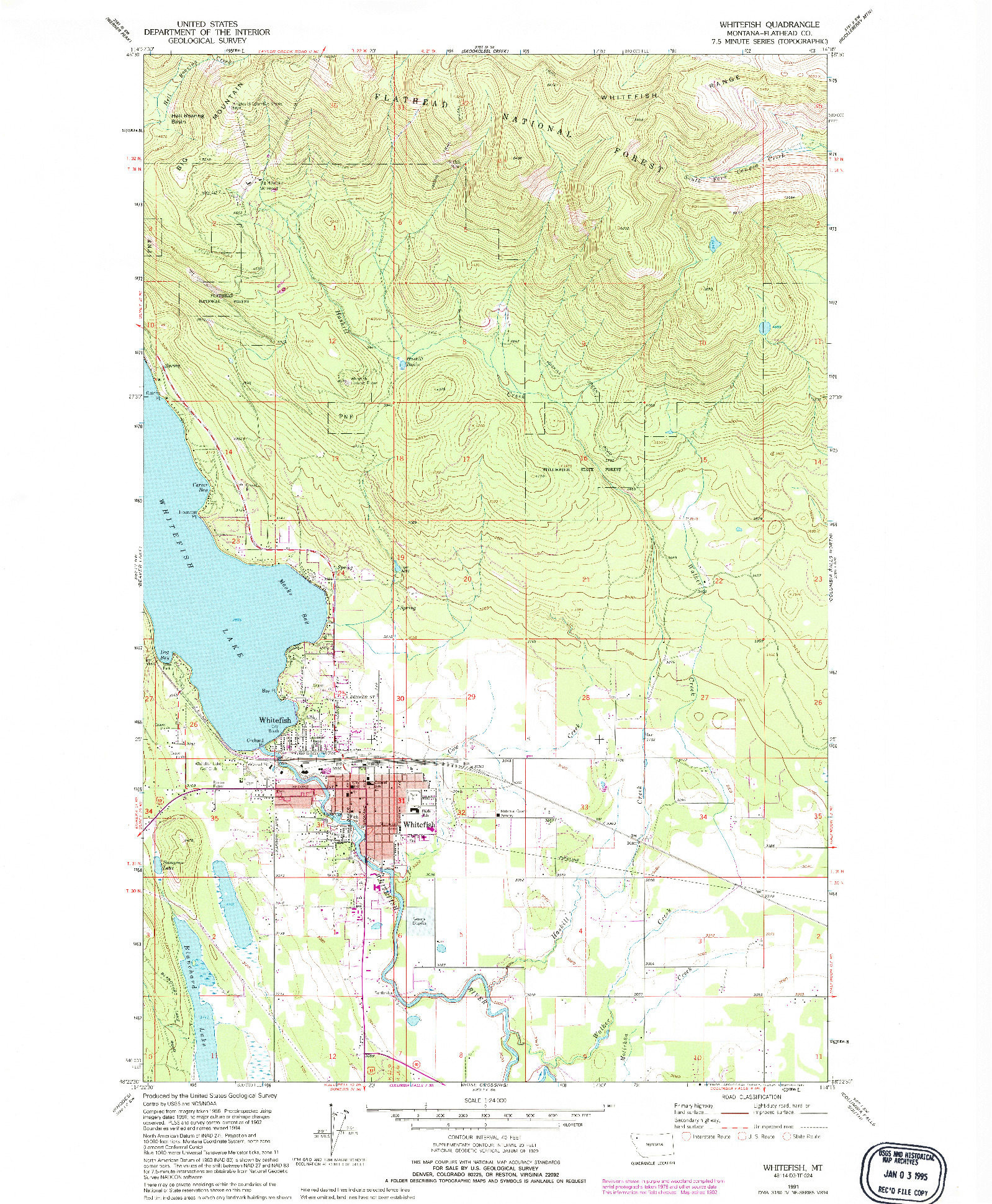 USGS 1:24000-SCALE QUADRANGLE FOR WHITEFISH, MT 1991