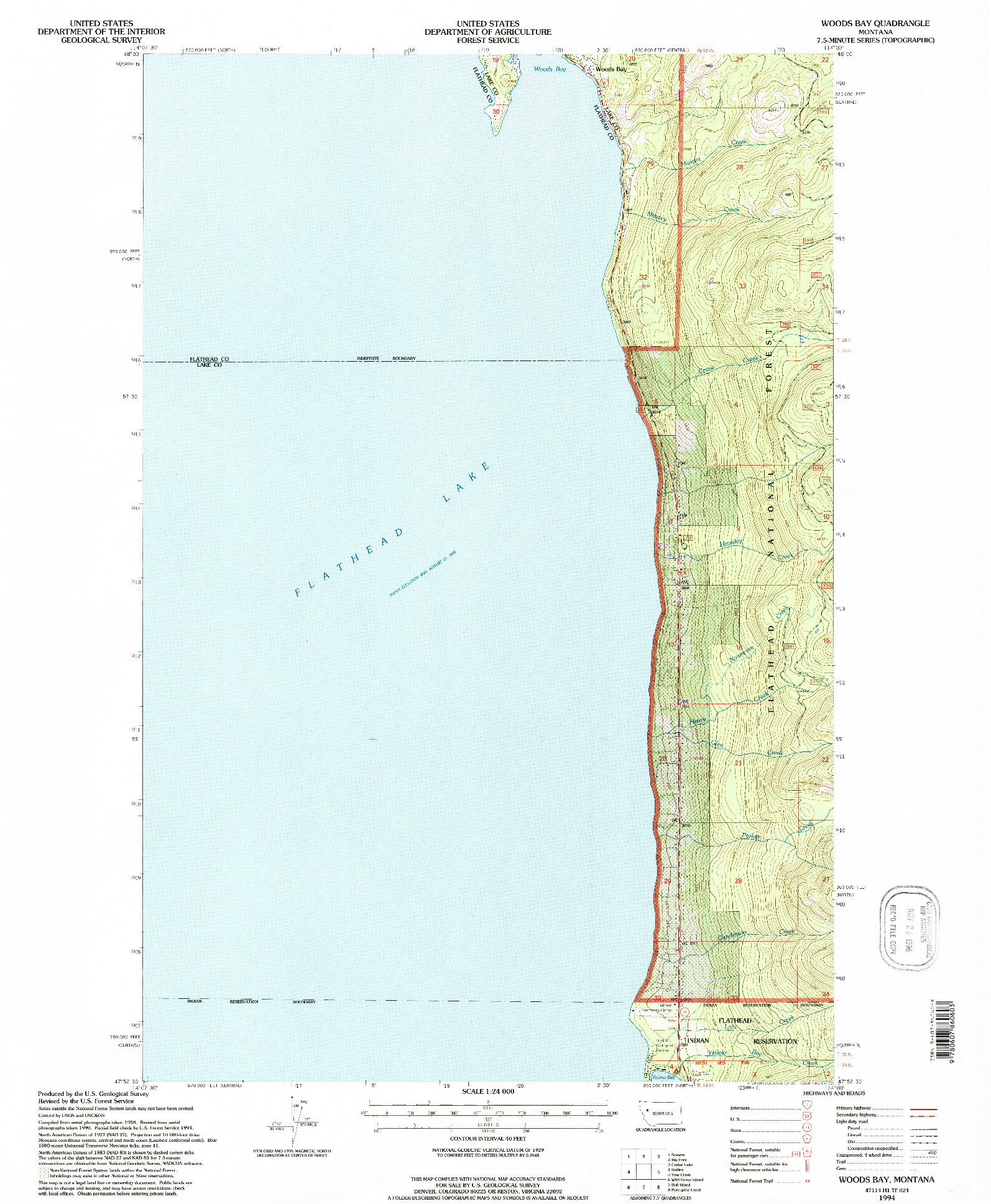 USGS 1:24000-SCALE QUADRANGLE FOR WOODS BAY, MT 1994