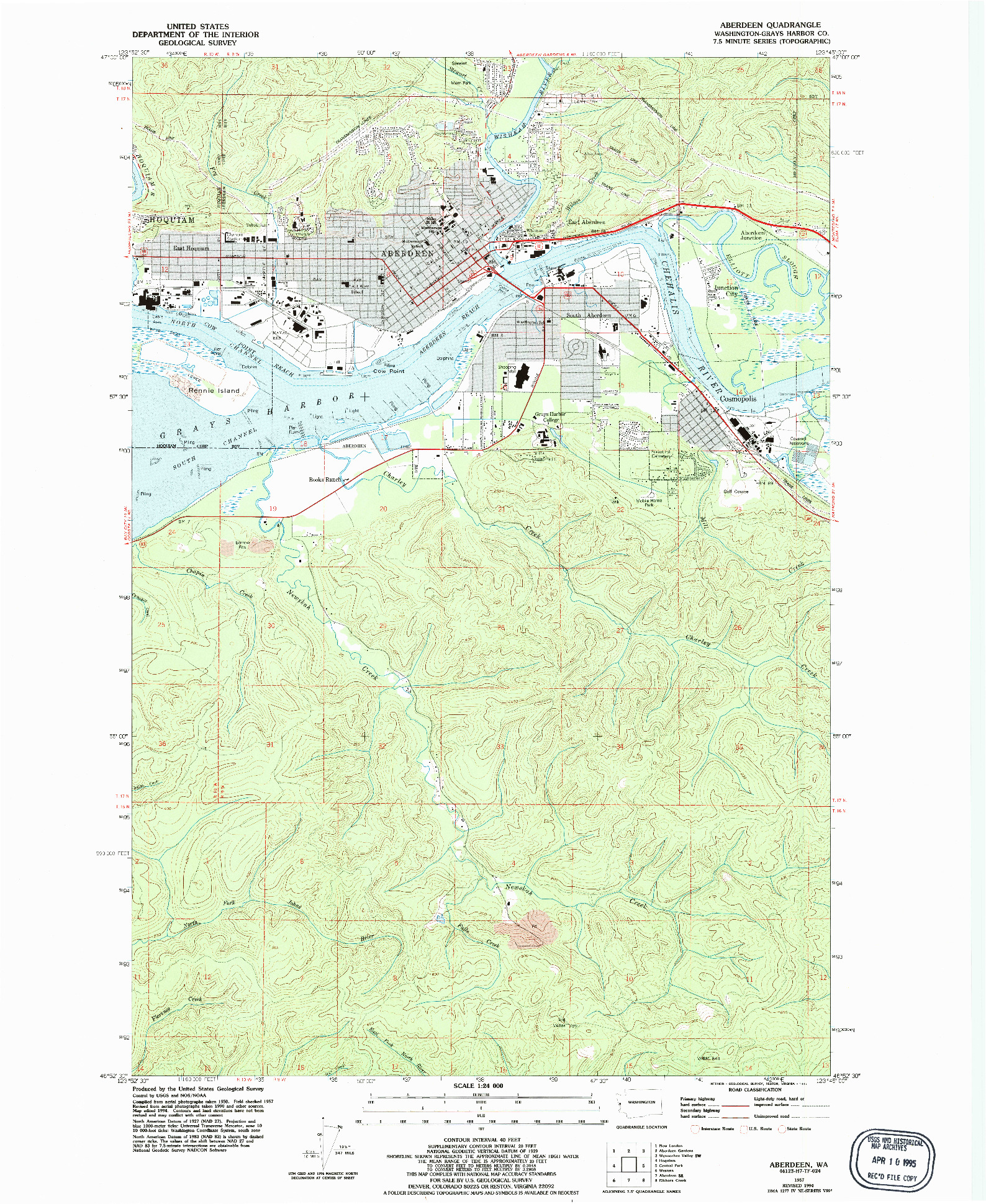 USGS 1:24000-SCALE QUADRANGLE FOR ABERDEEN, WA 1957