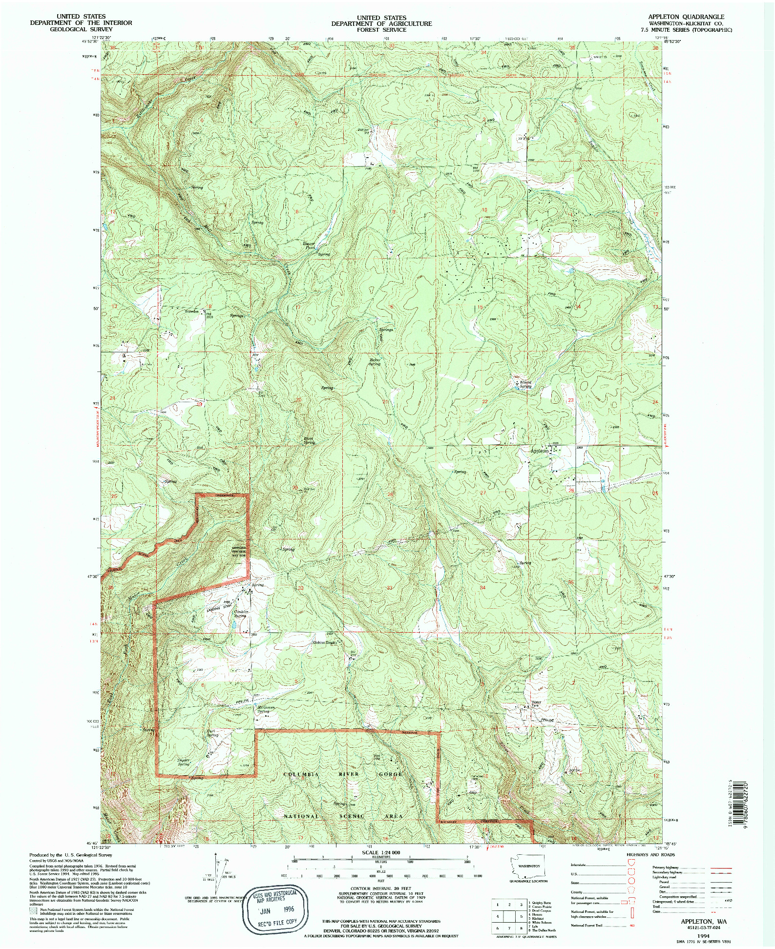 USGS 1:24000-SCALE QUADRANGLE FOR APPLETON, WA 1994