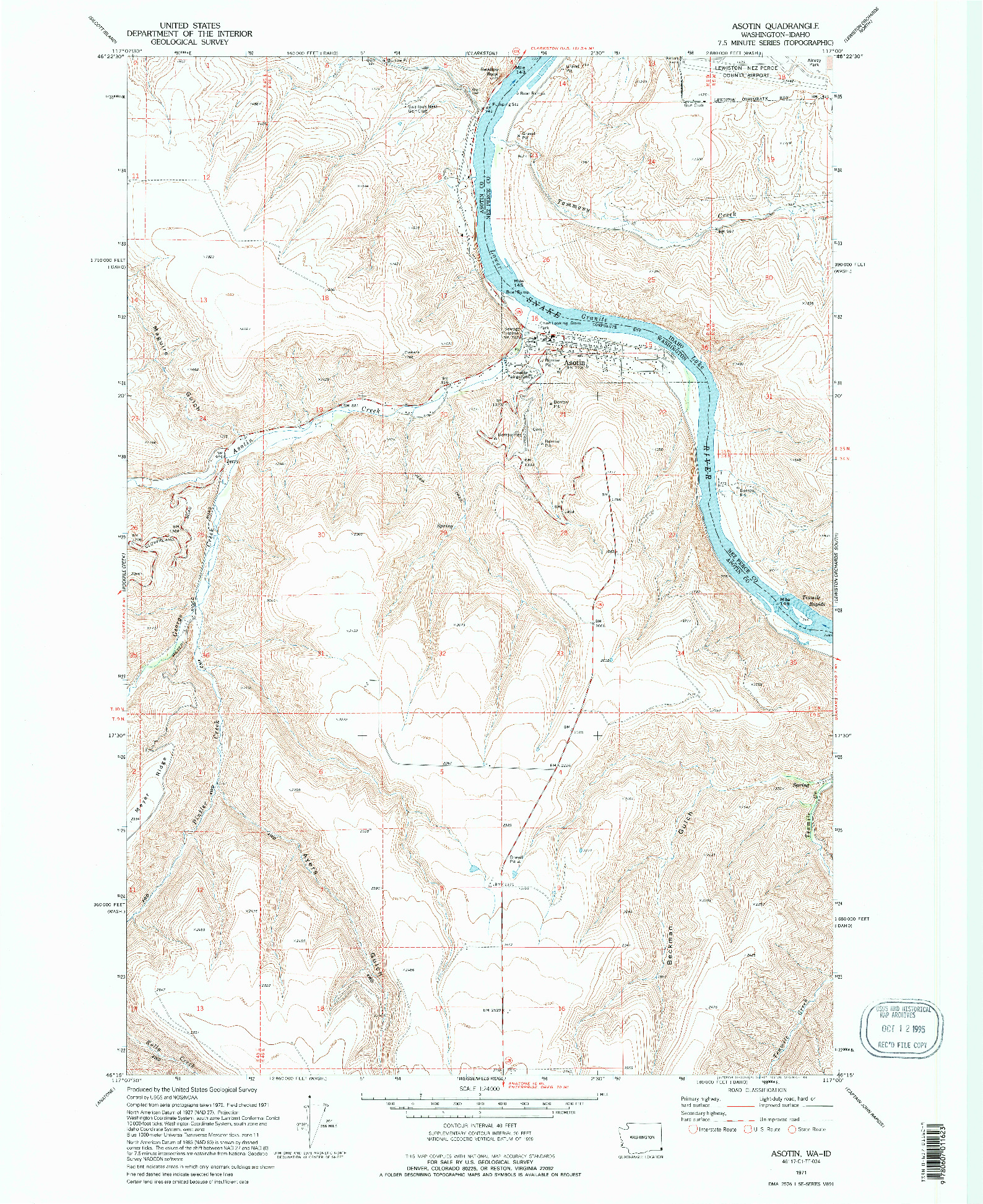 USGS 1:24000-SCALE QUADRANGLE FOR ASOTIN, WA 1971