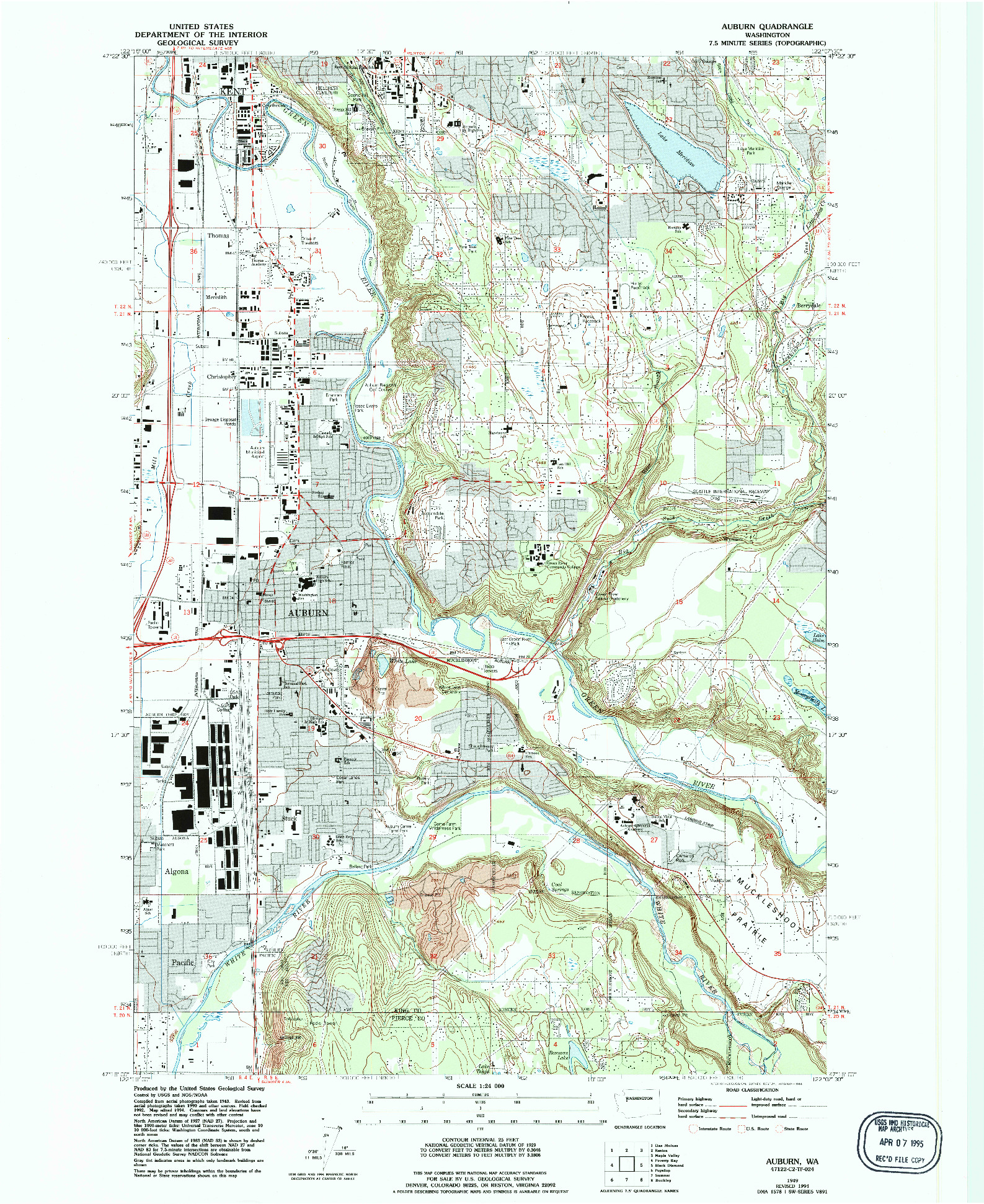 USGS 1:24000-SCALE QUADRANGLE FOR AUBURN, WA 1949