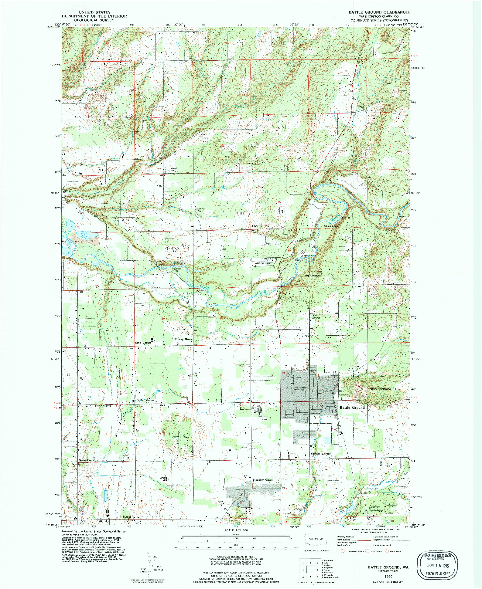 USGS 1:24000-SCALE QUADRANGLE FOR BATTLE GROUND, WA 1990