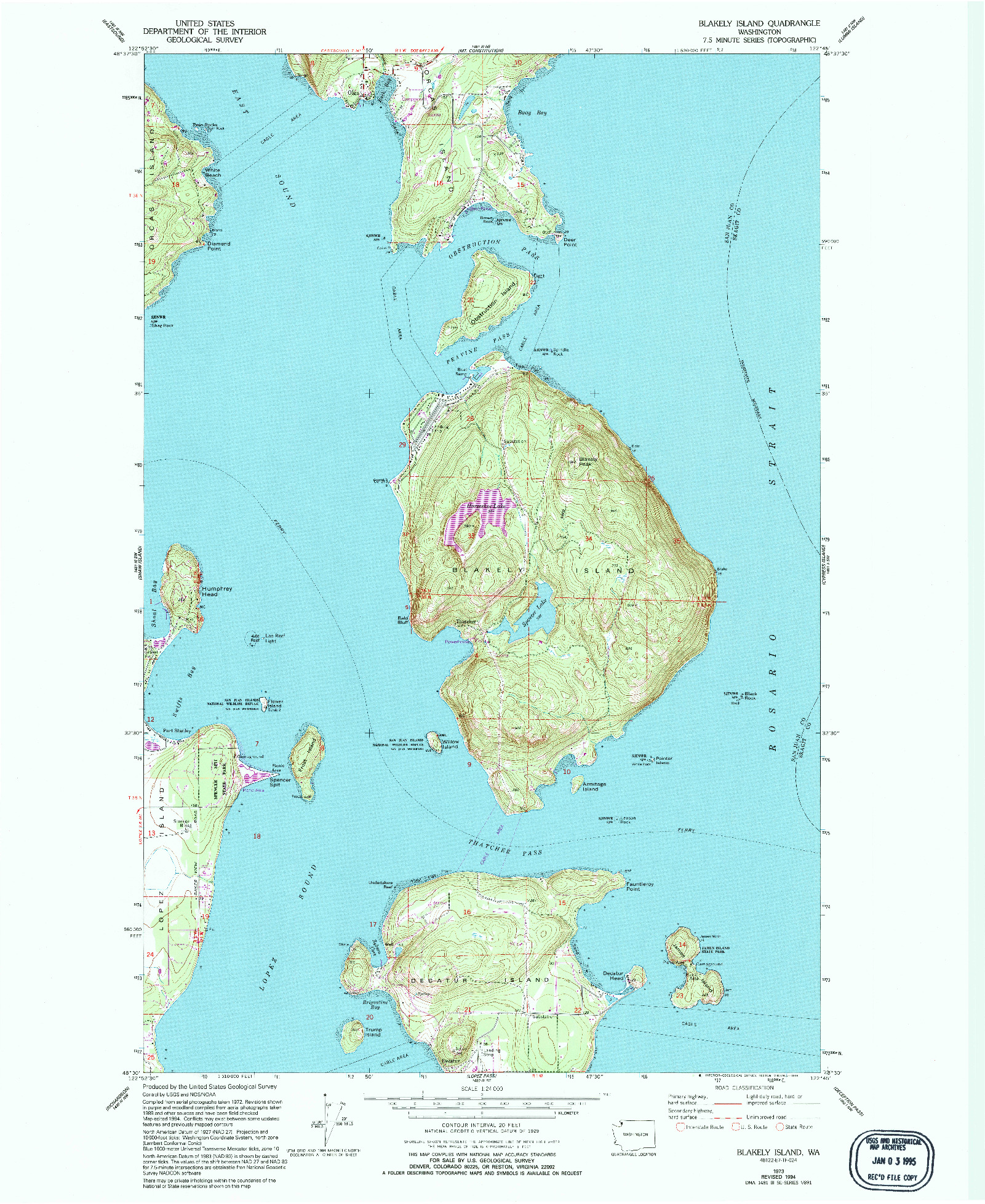 USGS 1:24000-SCALE QUADRANGLE FOR BLAKELY ISLAND, WA 1973
